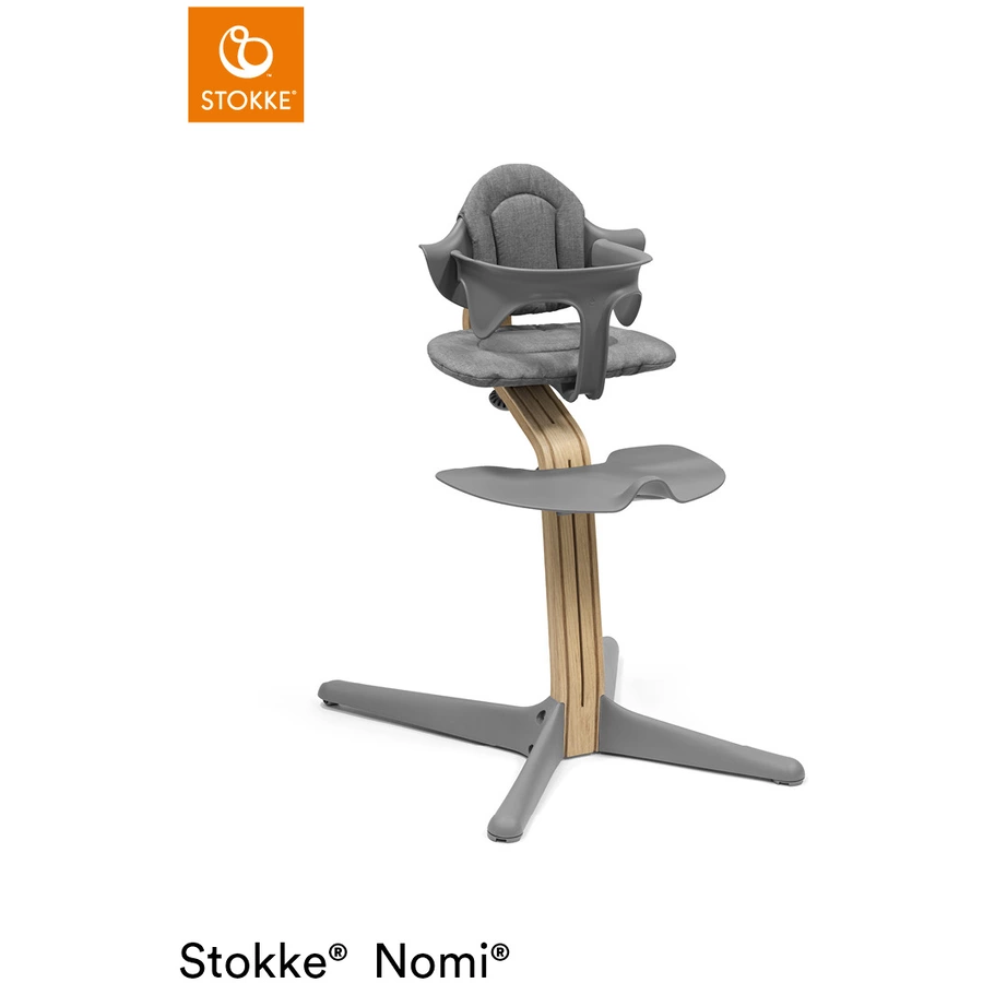STOKKE® Nomi® Hochstuhl Eiche natur  grau inkl. Newborn Set grau  grau blau