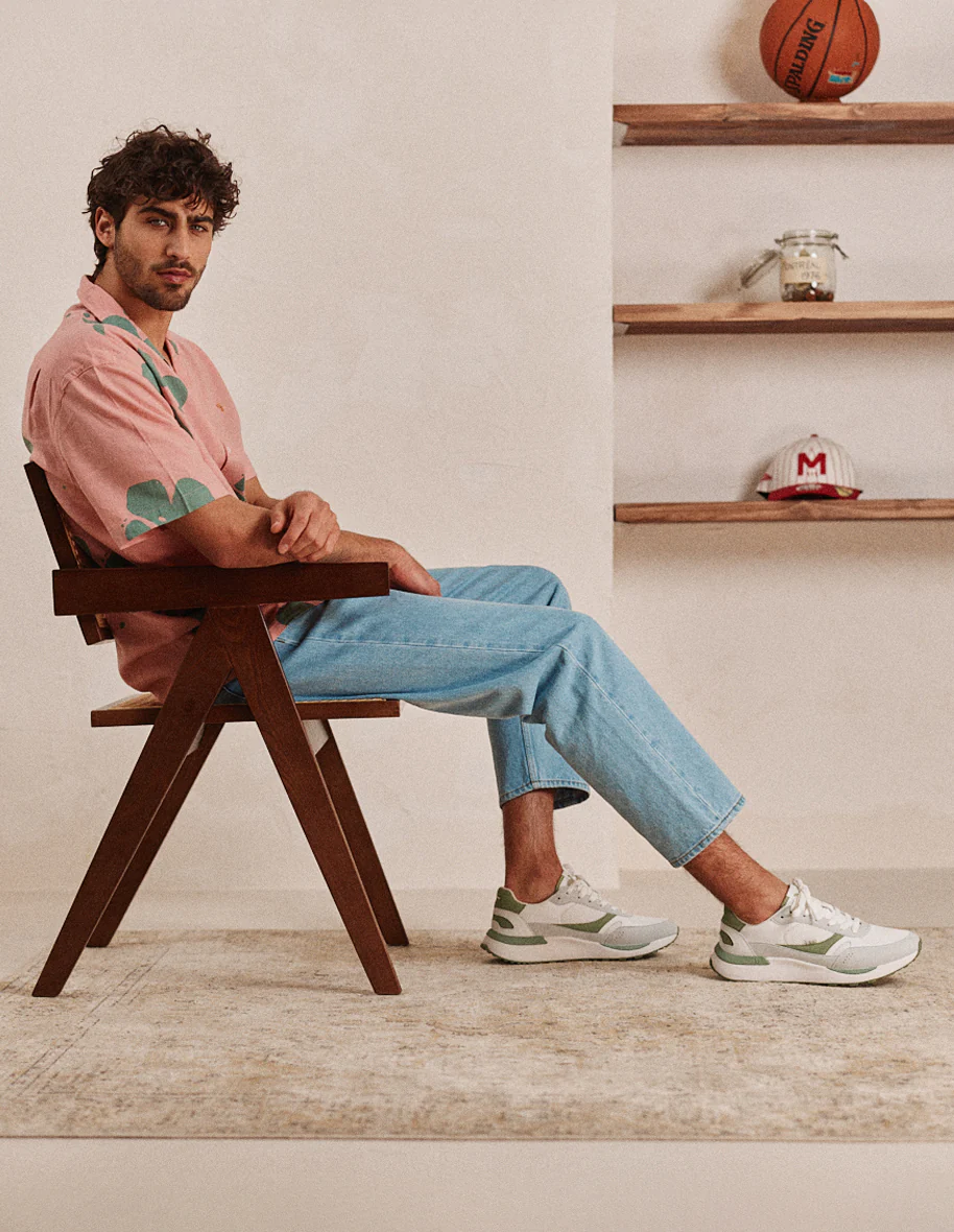 Baskets basses Anael - Cuir recyclé et suède vegan blanc sauge