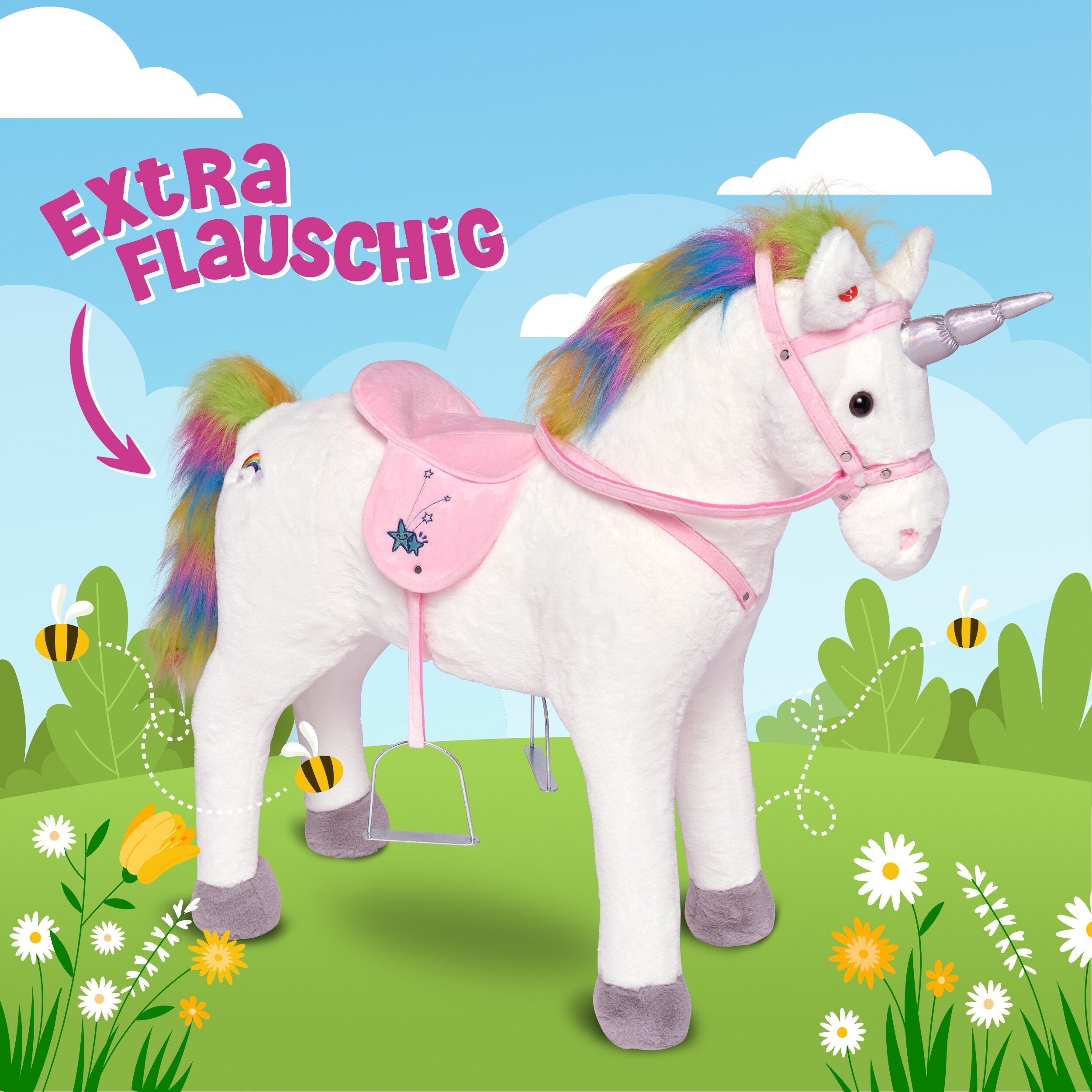 Pink Papaya Stehpferd für Kinder 75 cm Rainbow Spielpferd