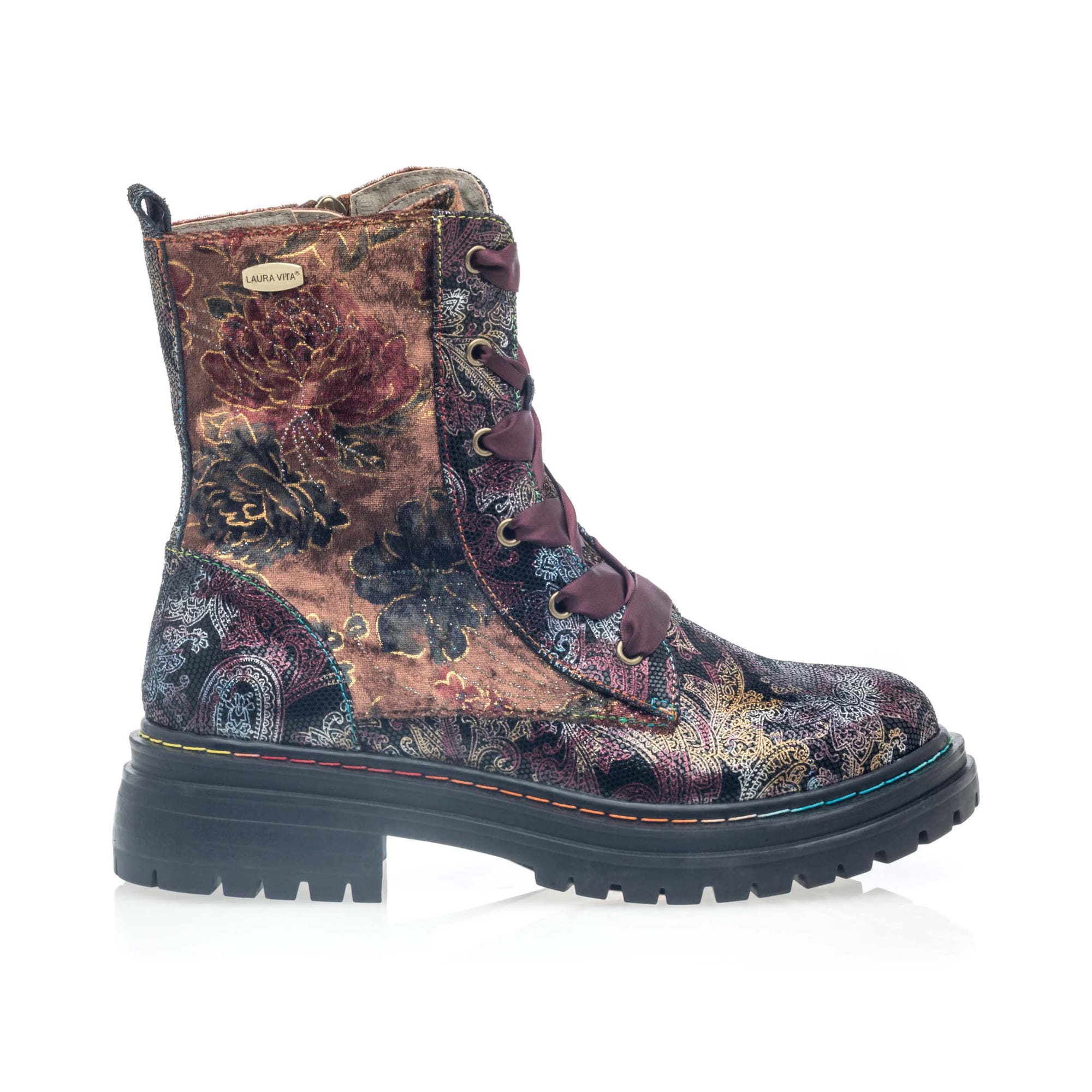 Bottines à lacets Femme en cuir bordeaux
