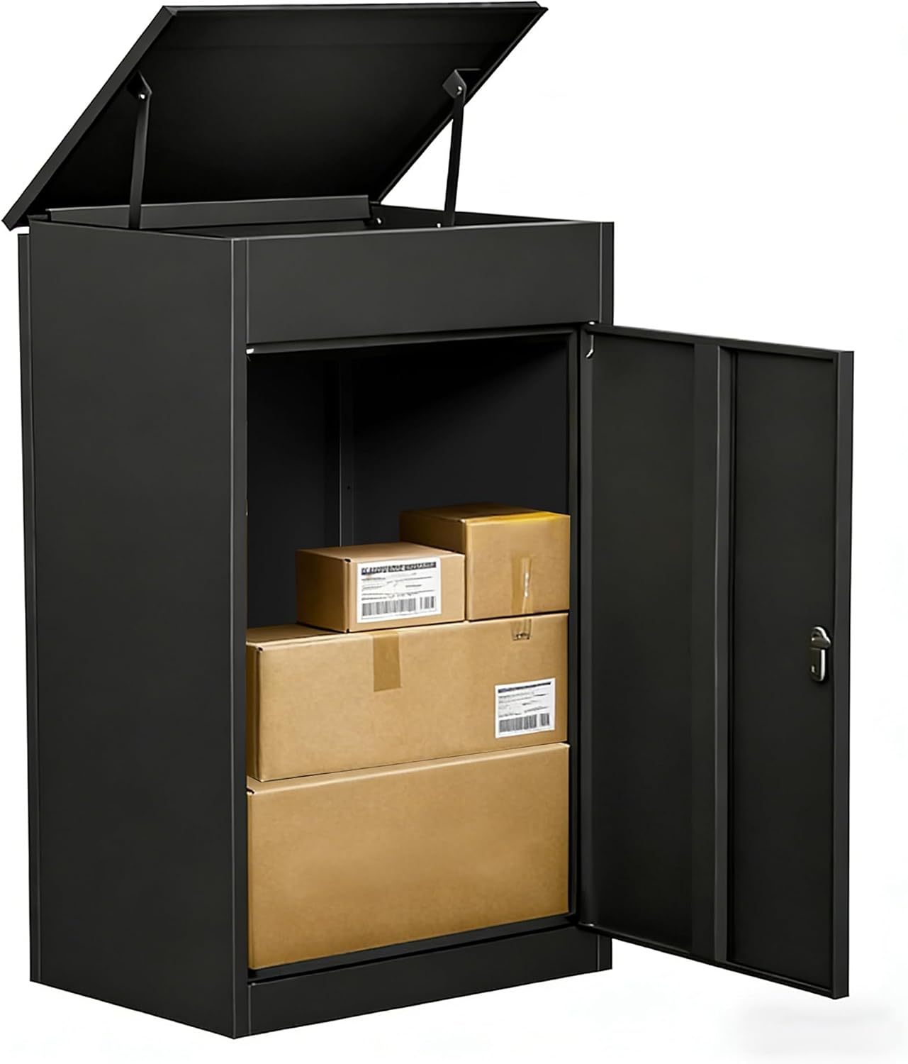 Paketbox Briefkasten mit Paketfach Paketbox Draussen Groß XXL Diebstahlgeschützter Paketbriefkasten Standbriefkasten mit Code-Schloss, wandmontiert wasserdicht für Veranda/Garten (33'(85CM))