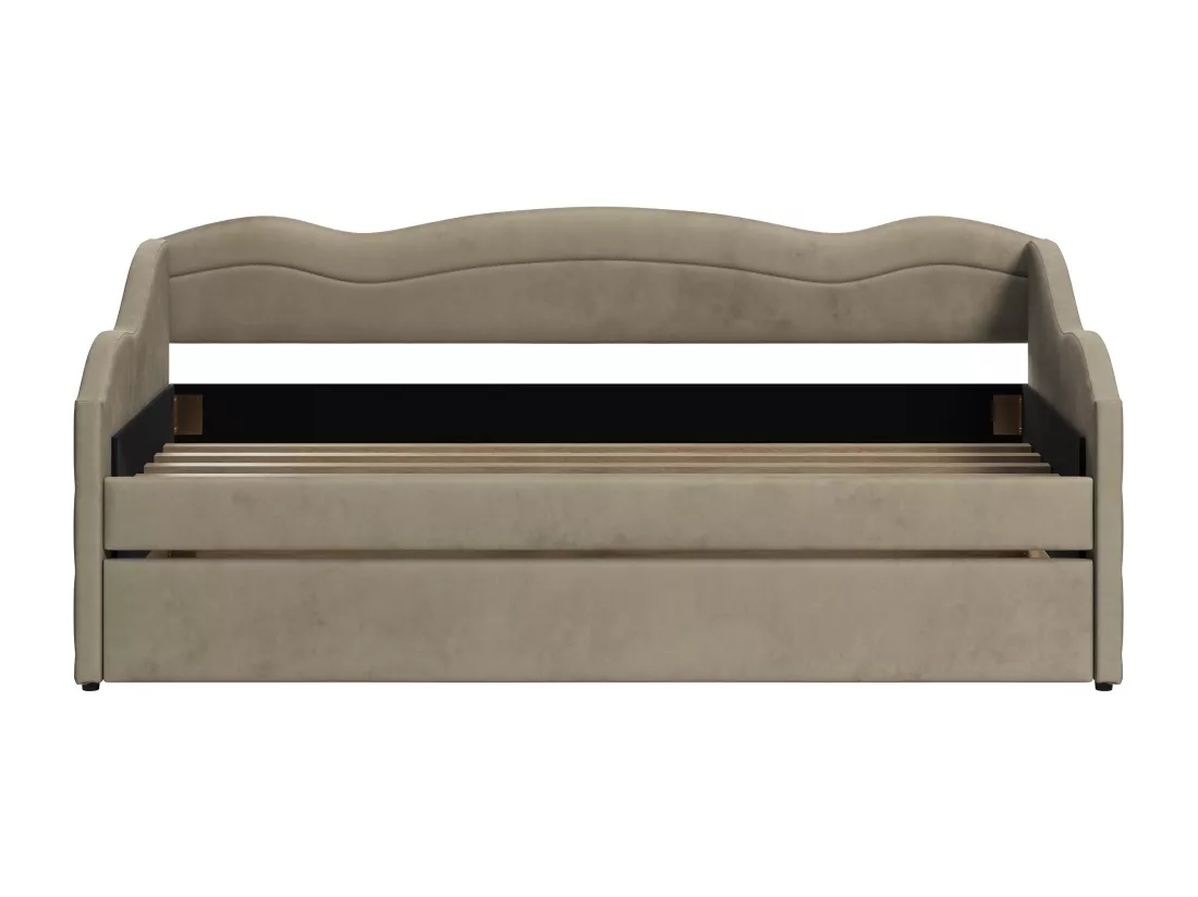 Lit banquette gigogne 2 x 90 x 190 cm - Velours - Taupe - LENVIA