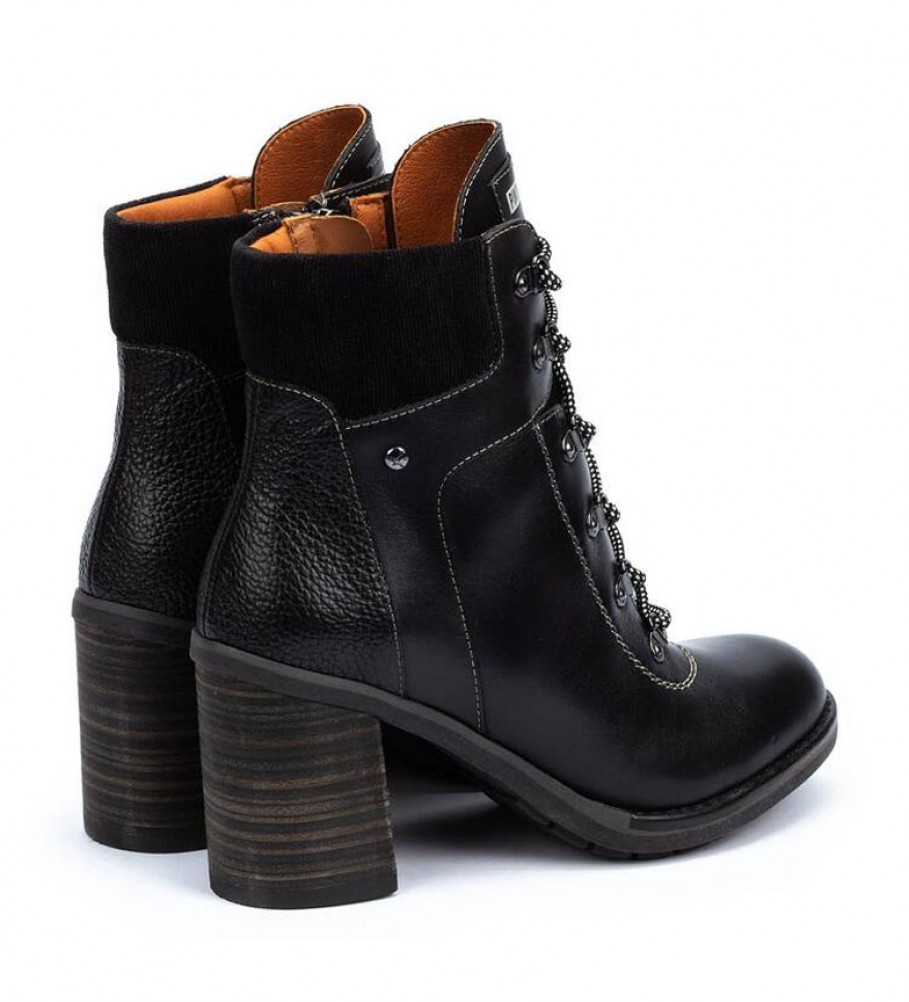 Botas de cano curto Pikolinos Pompeya em couro preto - Altura do salto: 8,5 cm -