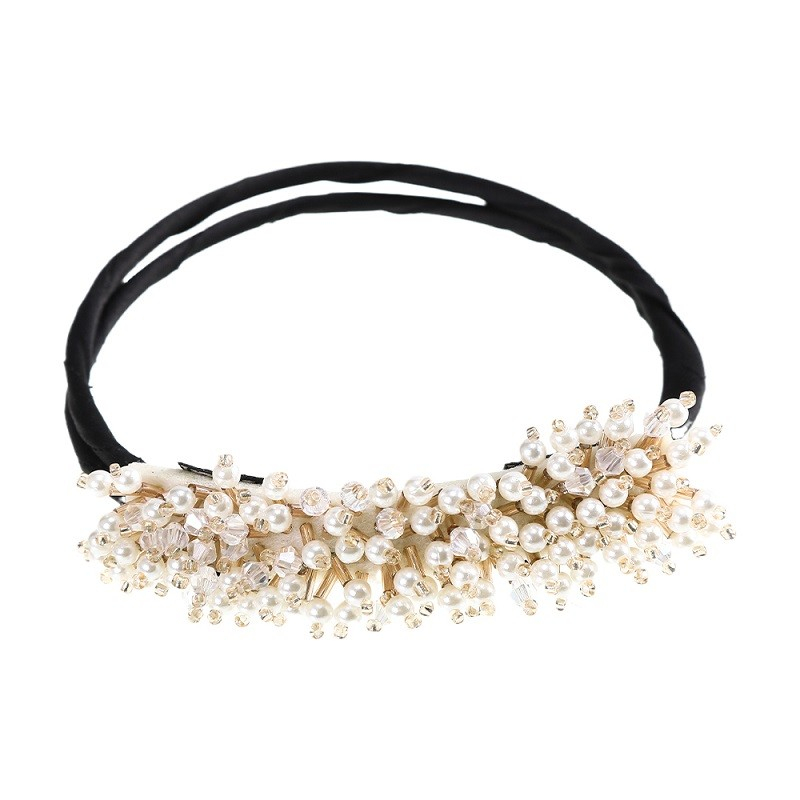 (32cm) Perlen Haarreif Haarband Verstellbarer Dutt Haarschmuck - Weiss / Gold