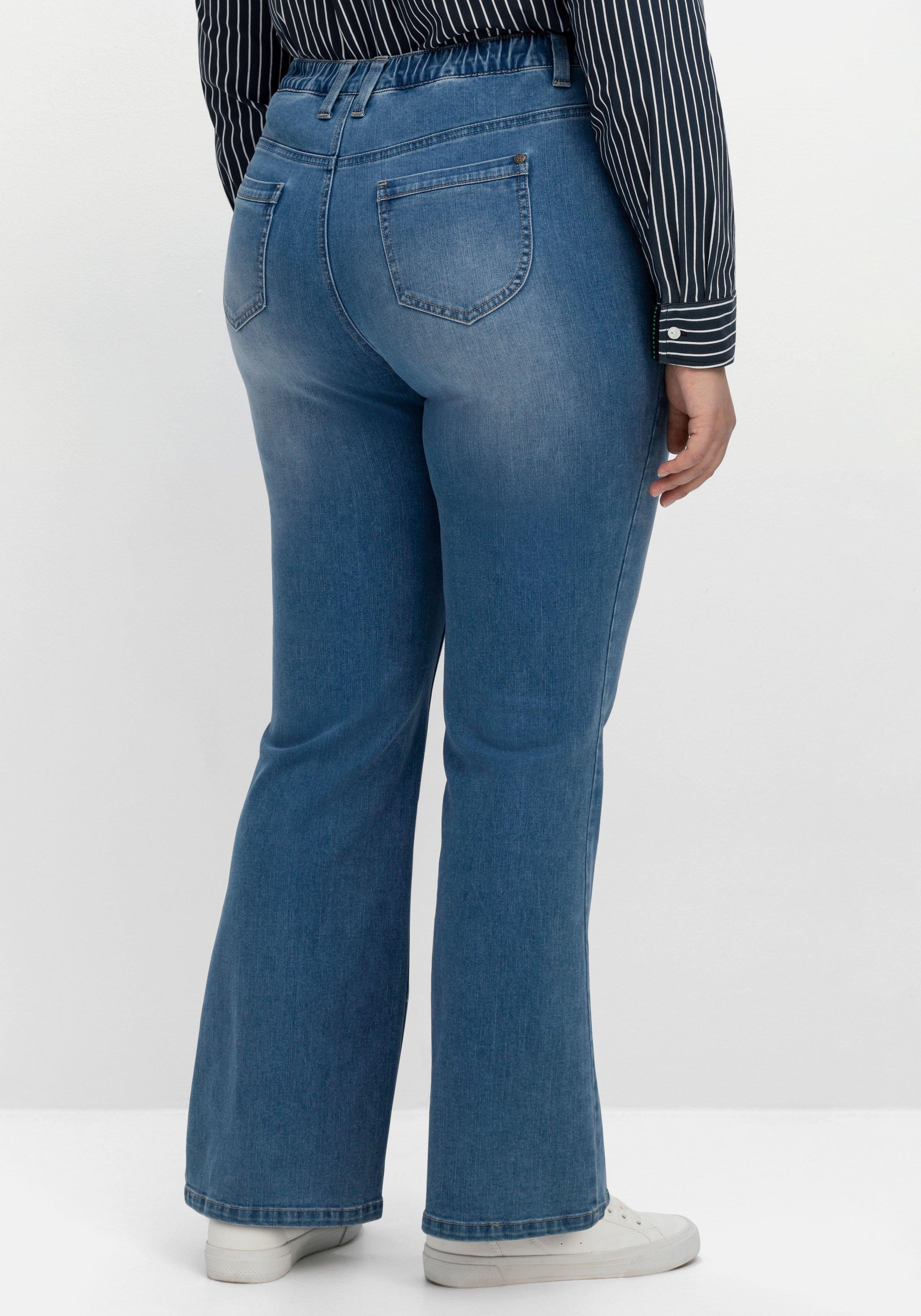 Bootcut-Jeans mit Gummibund und Kontrastnähten