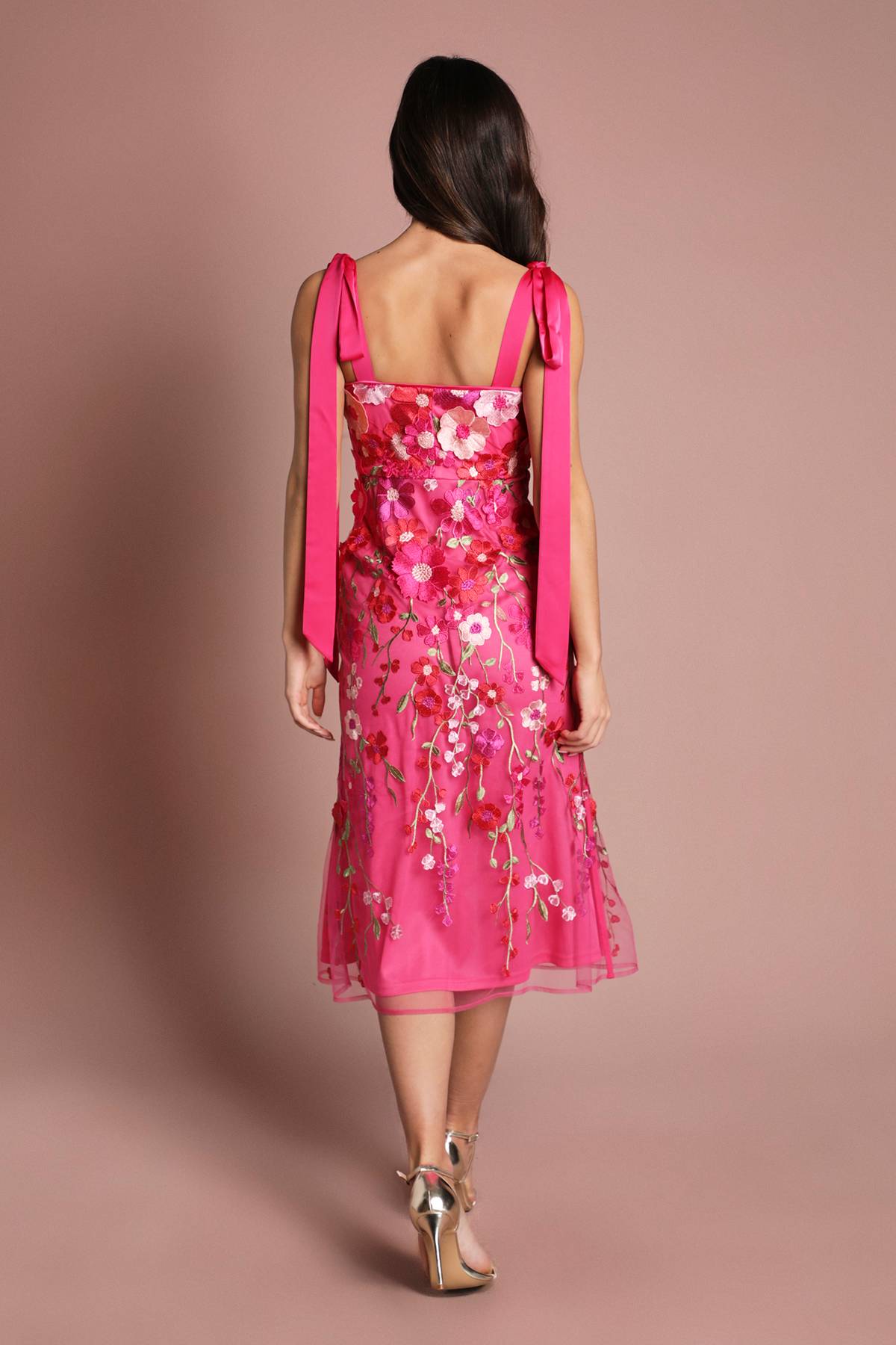 Coast Robe Midi Coast Muse En Mesh Floral 3d Avec Bretelles Nouées