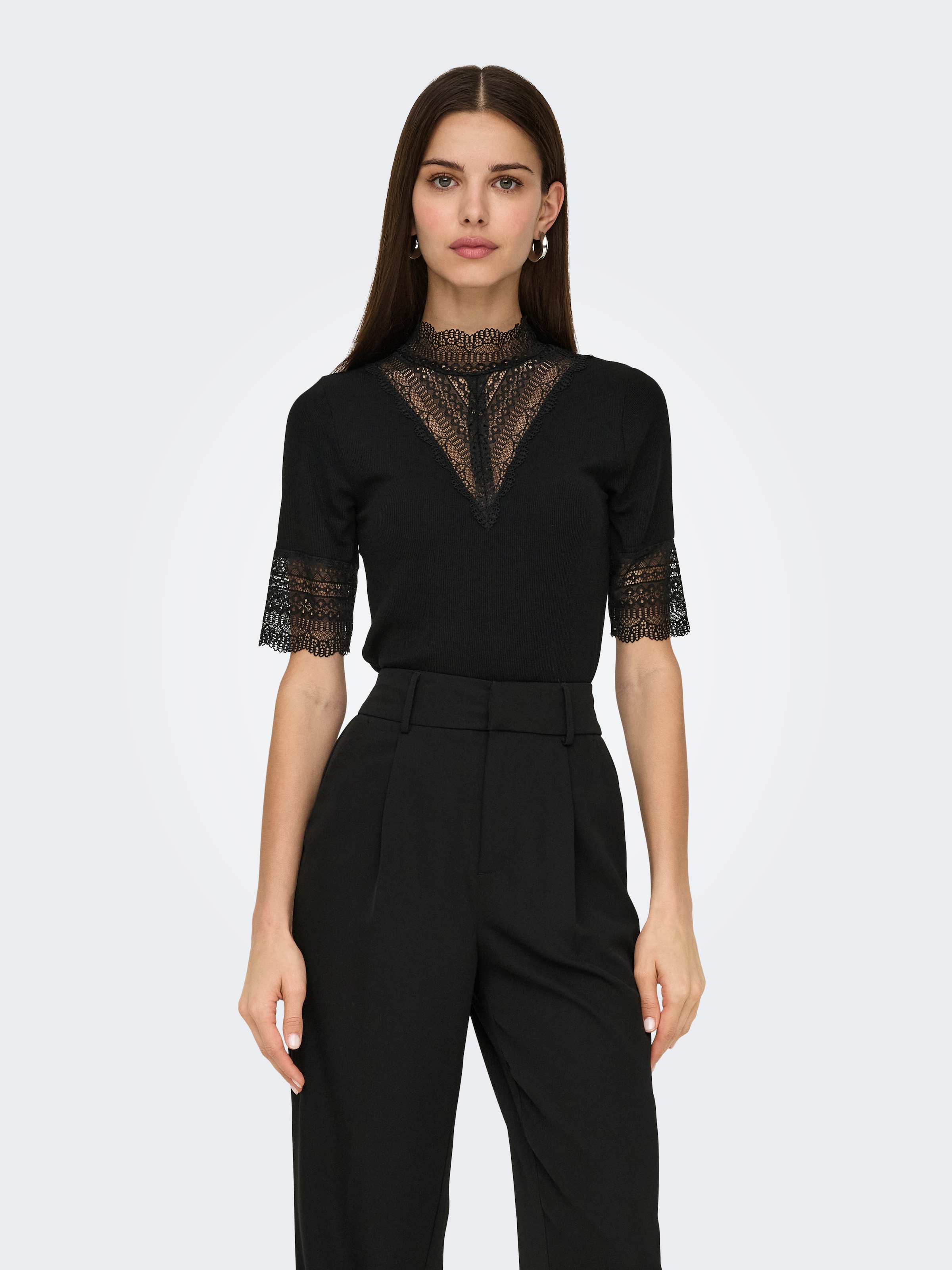 ONLY Spitzenshirt »ONLTILDE HIGHNECK S/S TOP JRS NOOS«