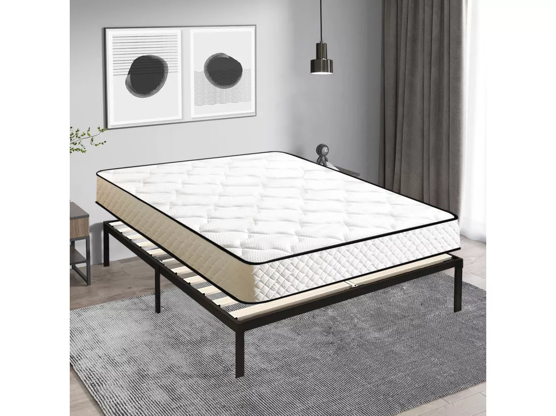 Lit Ensemble Matelas et Sommier 140x190 cm - Matelas 140x190x15cm Mousse - Sommier 140x190cm avec Pieds (Deux colis)