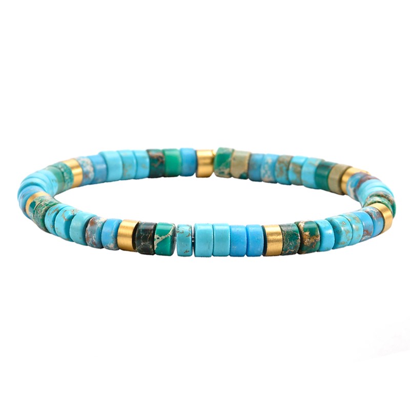 Bracelet Perles Heishi Turquoise Jaspe Vert Et Bleu-enfant-12cm