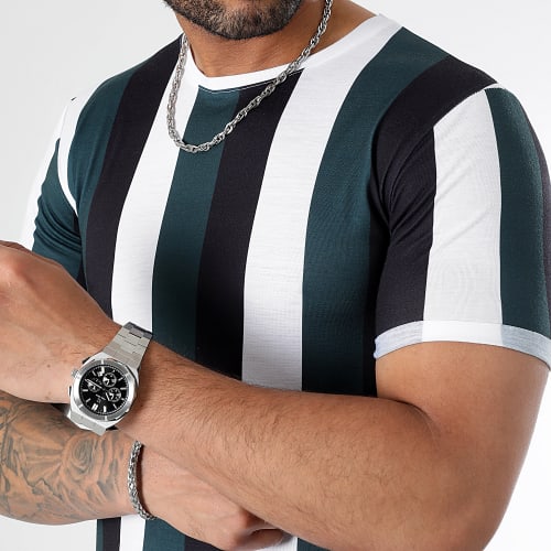 Tee Shirt Oversize A Rayures 2963 Noir Blanc Vert