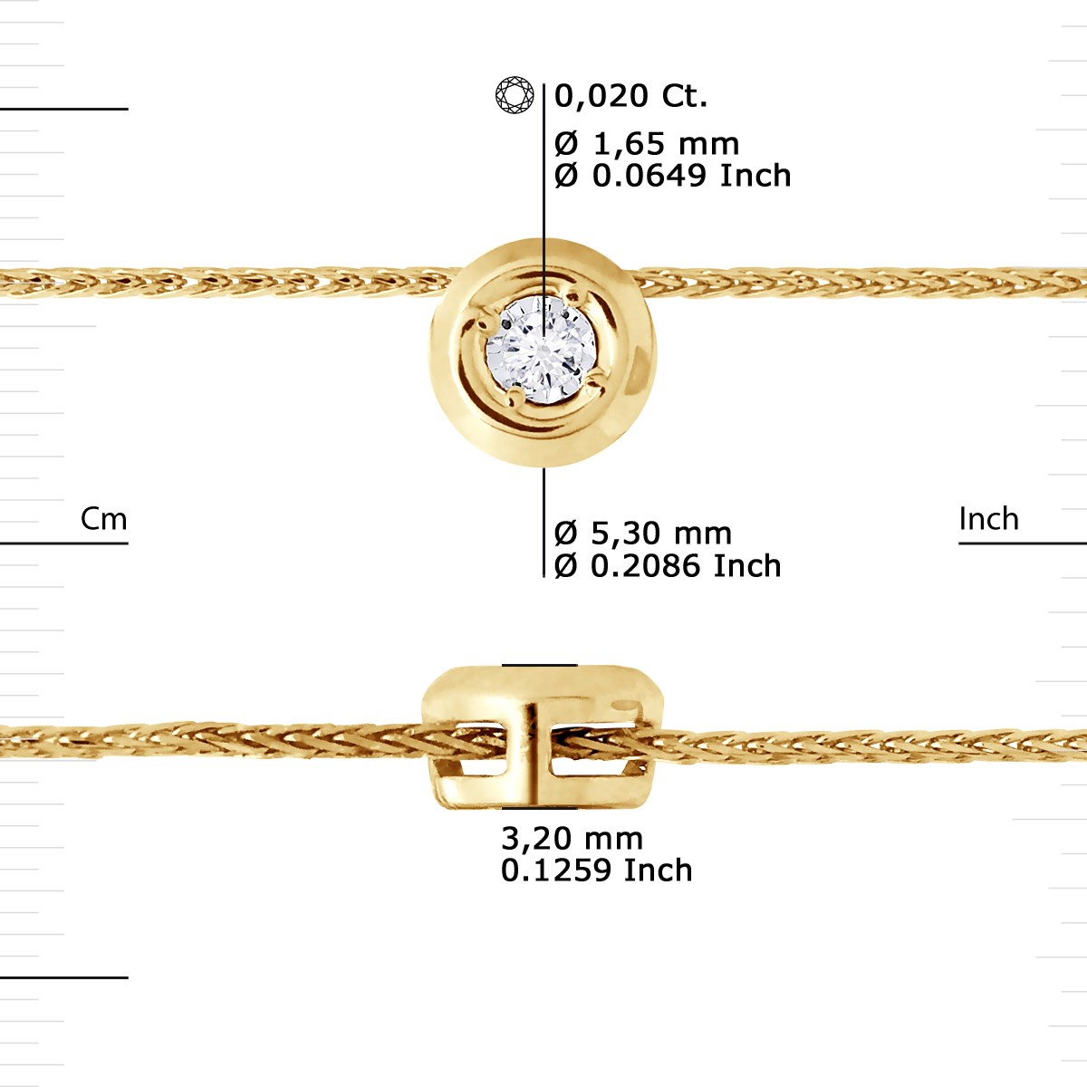 Collier Solitaire Diamant 0,020 Cts Serti Illusion 0,50 Cts Or Jaune