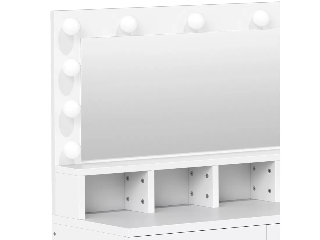 YITAHOME Coiffeuse avec Éclairage Coiffeuse avec Miroir et Taburet - Coiffeuse avec 2 Tiroirs - Blanche