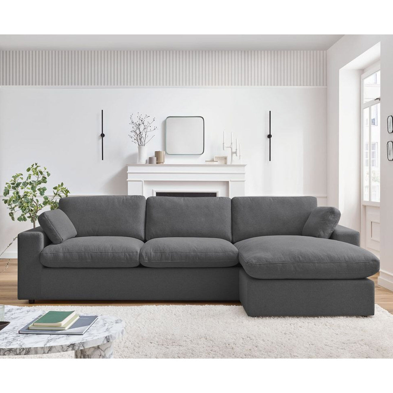 Bobochic Canapé d'angle fixe réversible belair gris foncé - 280x139 cm