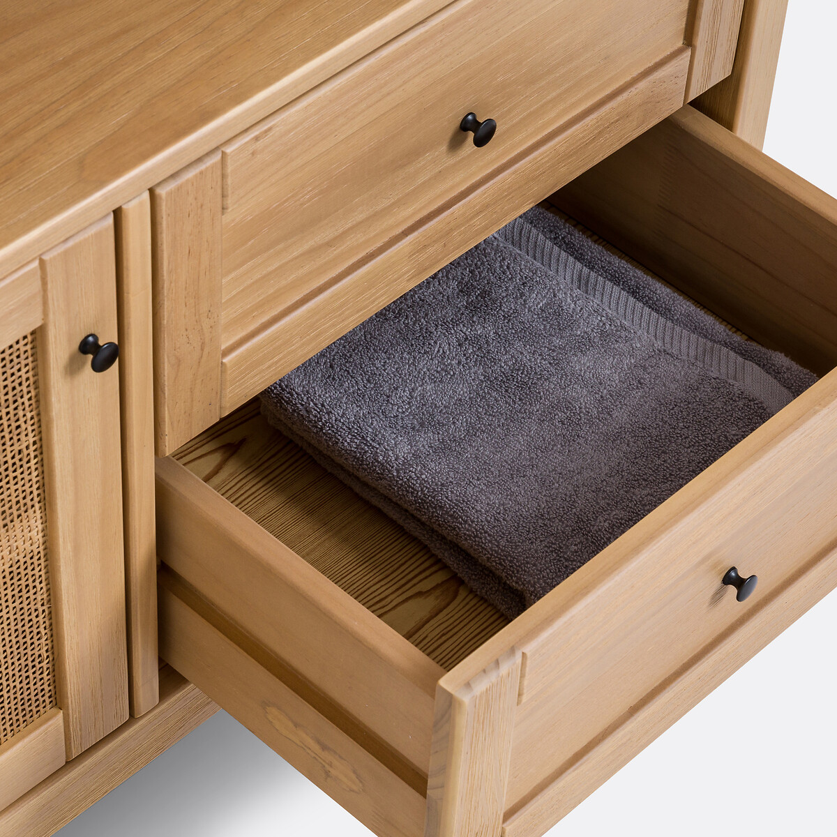 LA REDOUTE INTERIEURS<br>Móvel lavatório de pinho e rattan L100 cm, Gabin
