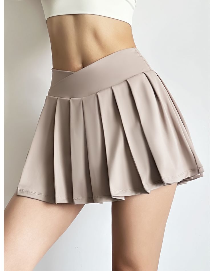 Engiko - Hoge taille sport effen geplooide skorts
