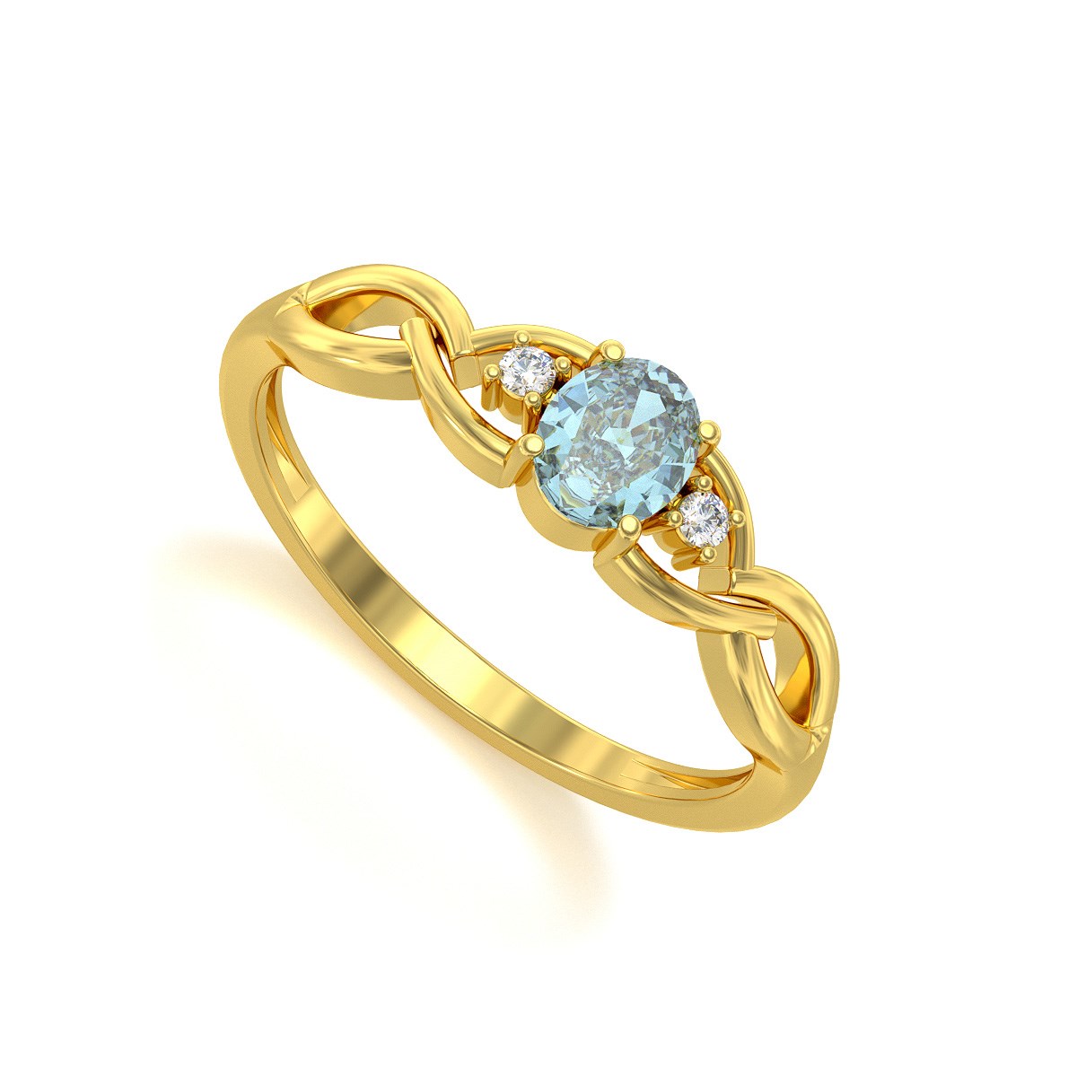 Bague ADEN Or 585 Jaune Aigue-Marine et diamants 2.2grs