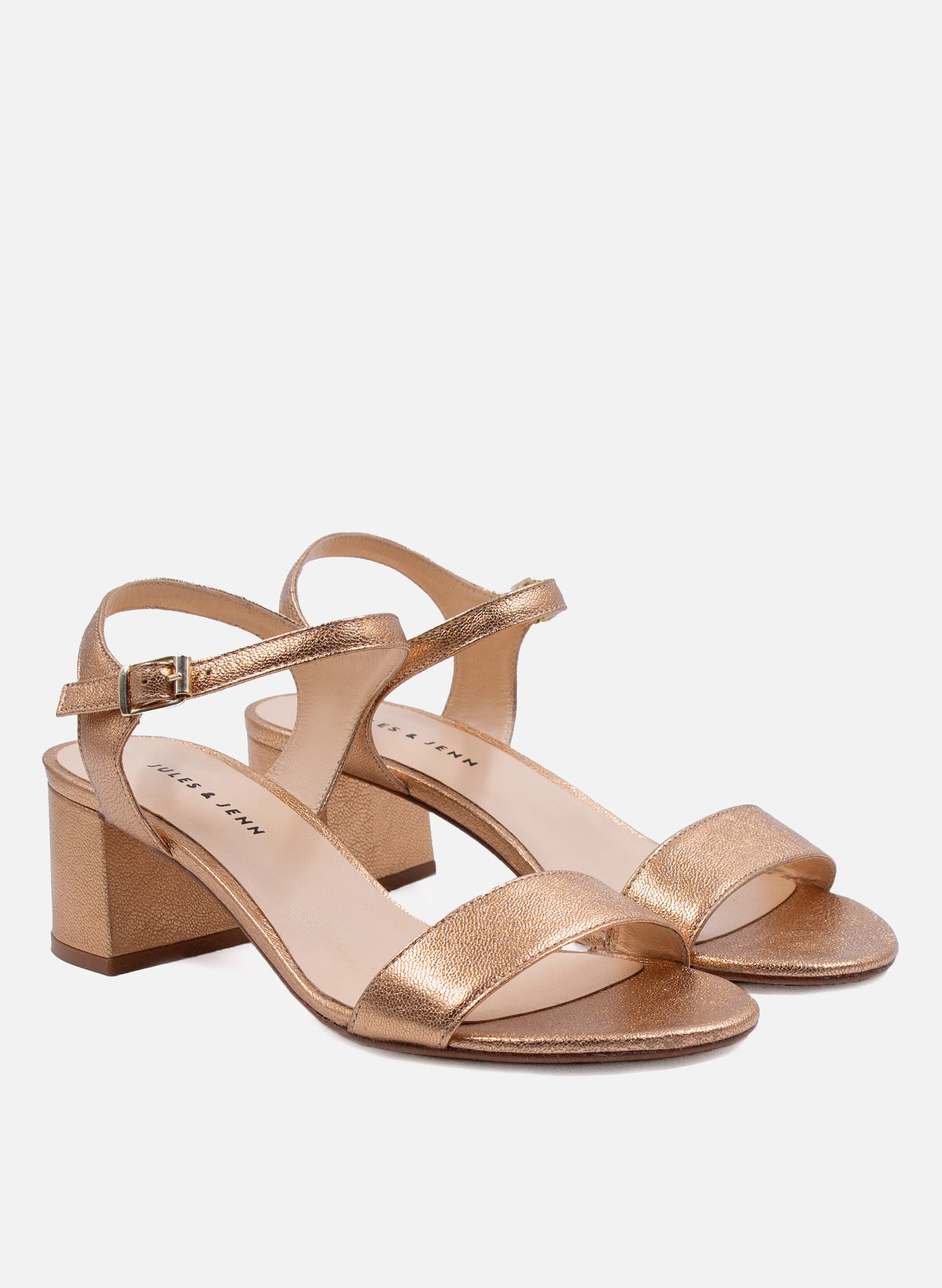 Sandales moyen talon cuir métalisé | Rose