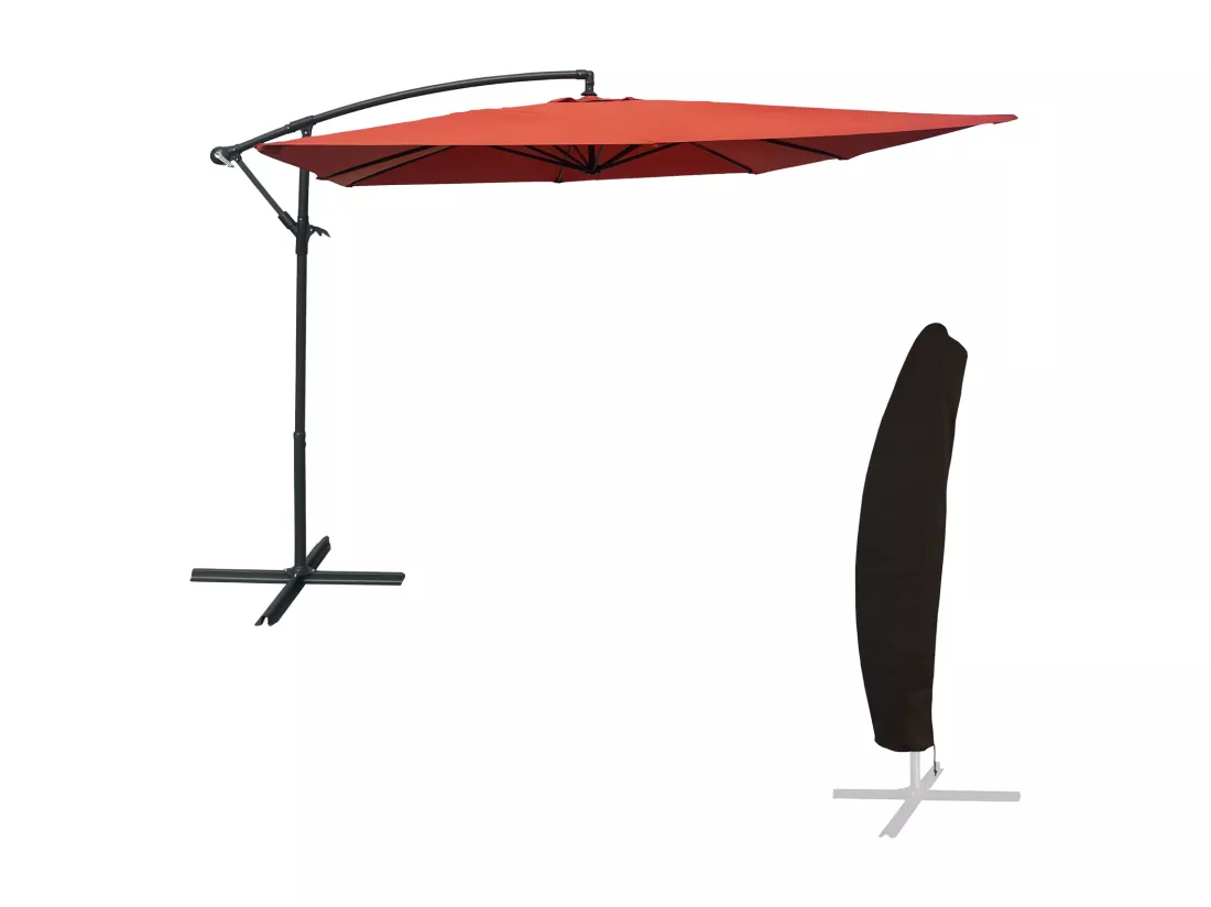 Parasol déporté MOLOKAI carré 2,7x2,7m terracotta + housse - HAPPY GARDEN