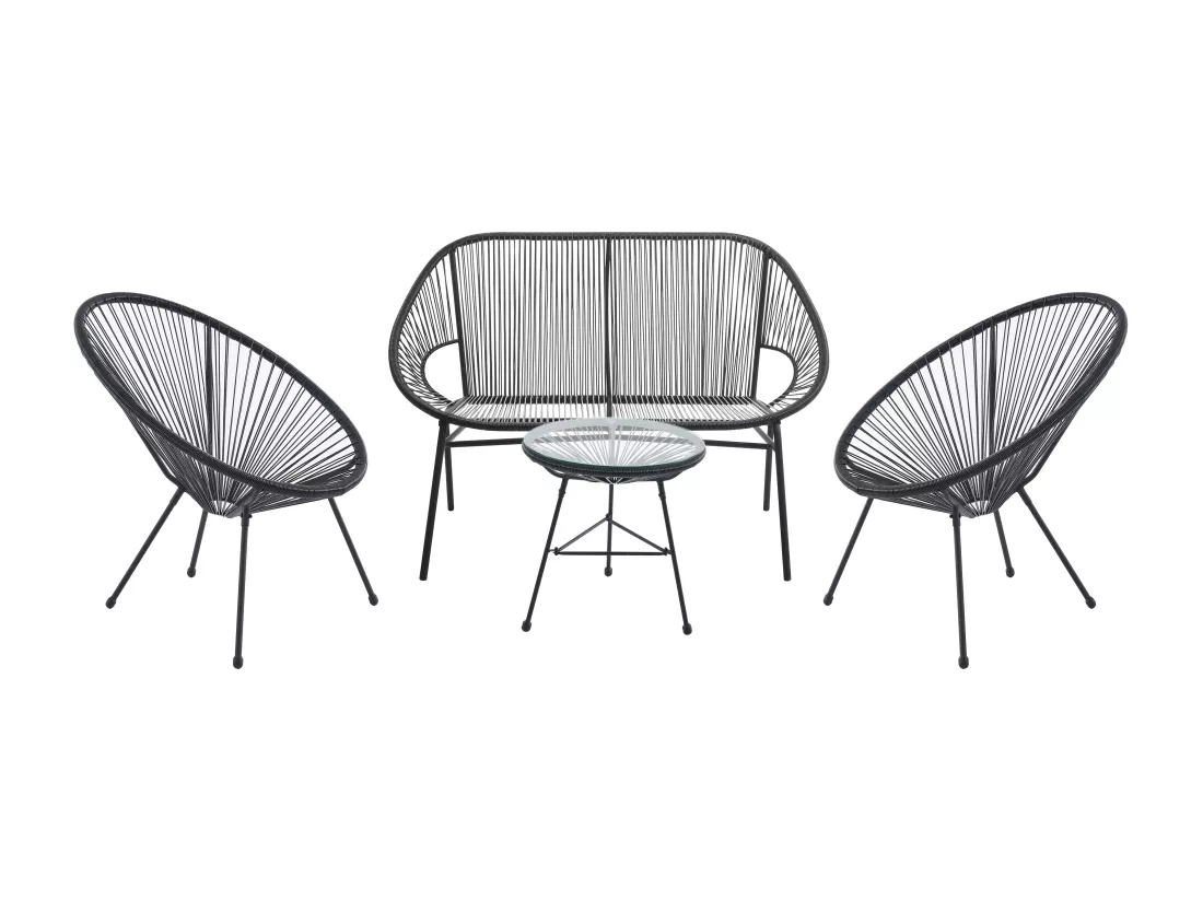 Salon de jardin en fils de résine tressés : 2 fauteuils, un banc et une table - Noir - ALIOS III de MYLIA