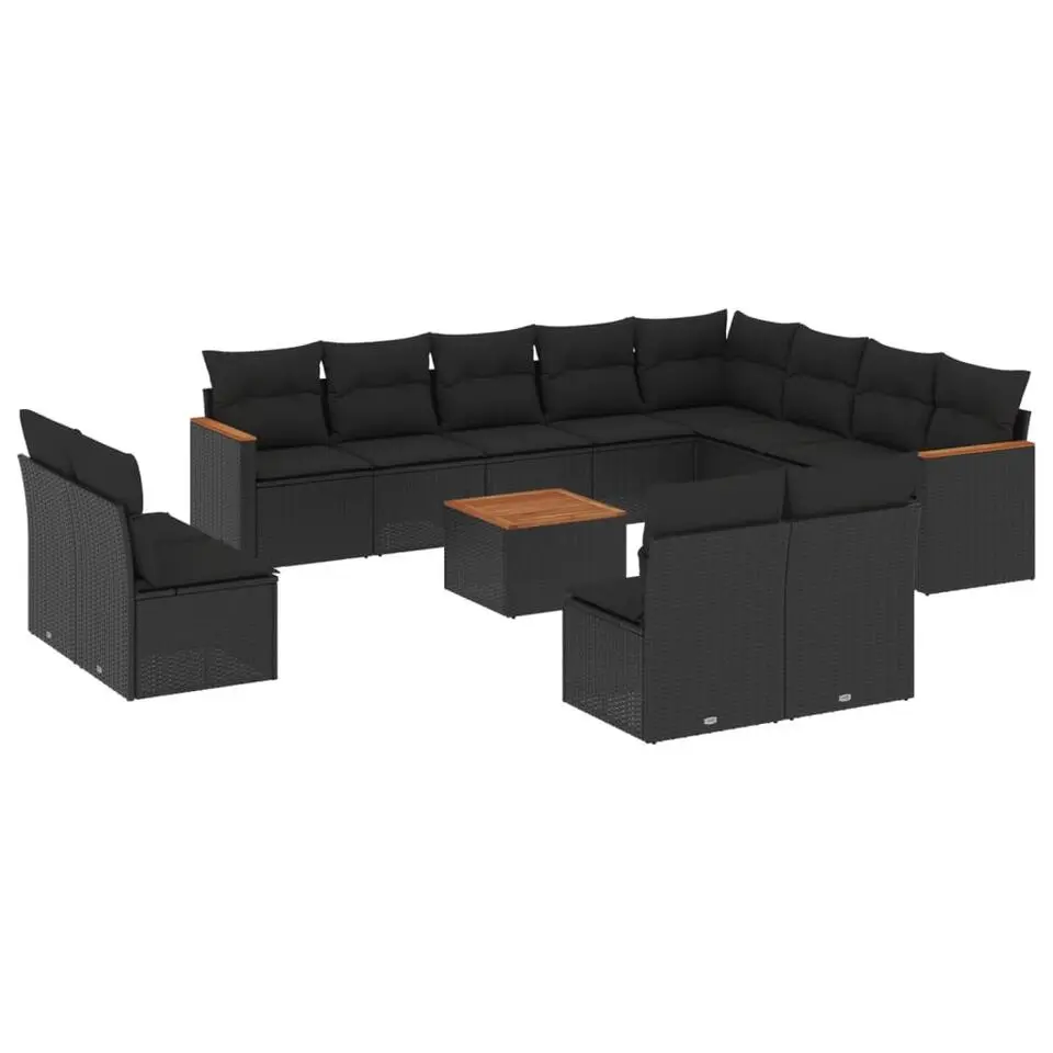 vidaXL - Loungeset - Zwart - Poly rattan - 13 stuks - Met kussens