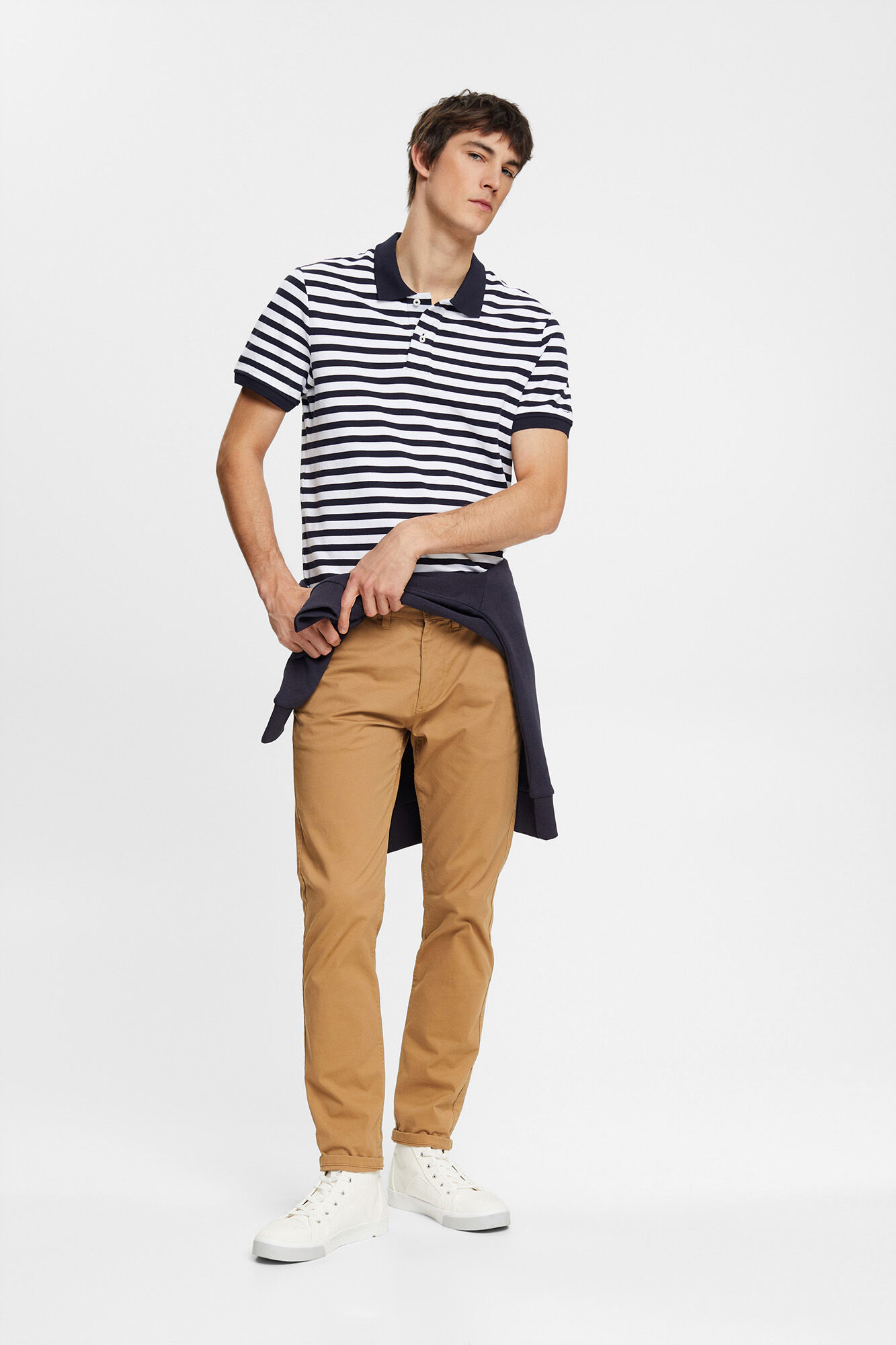 Polo básico em piqué com raias algodón - Estampado azul