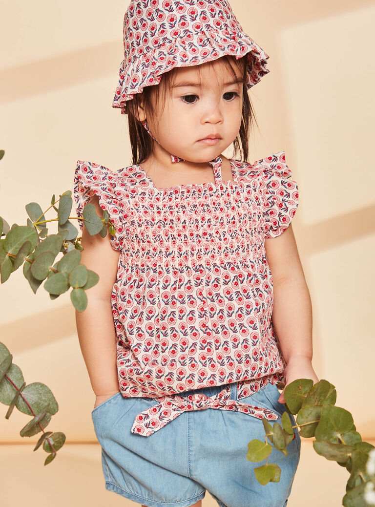 Blouse en popeline nude à imprimé fleuri