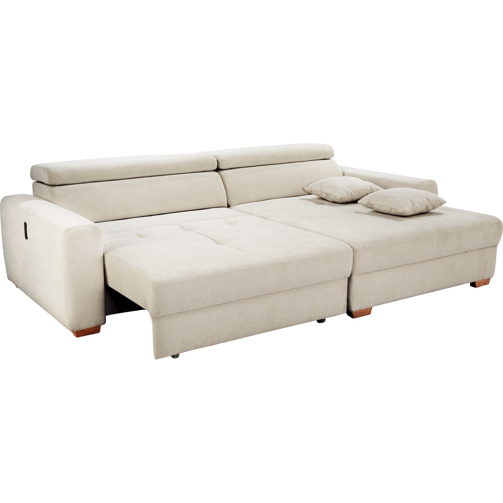 Ecksofa Track Stoff beige mit elektrischer Vorziehbank