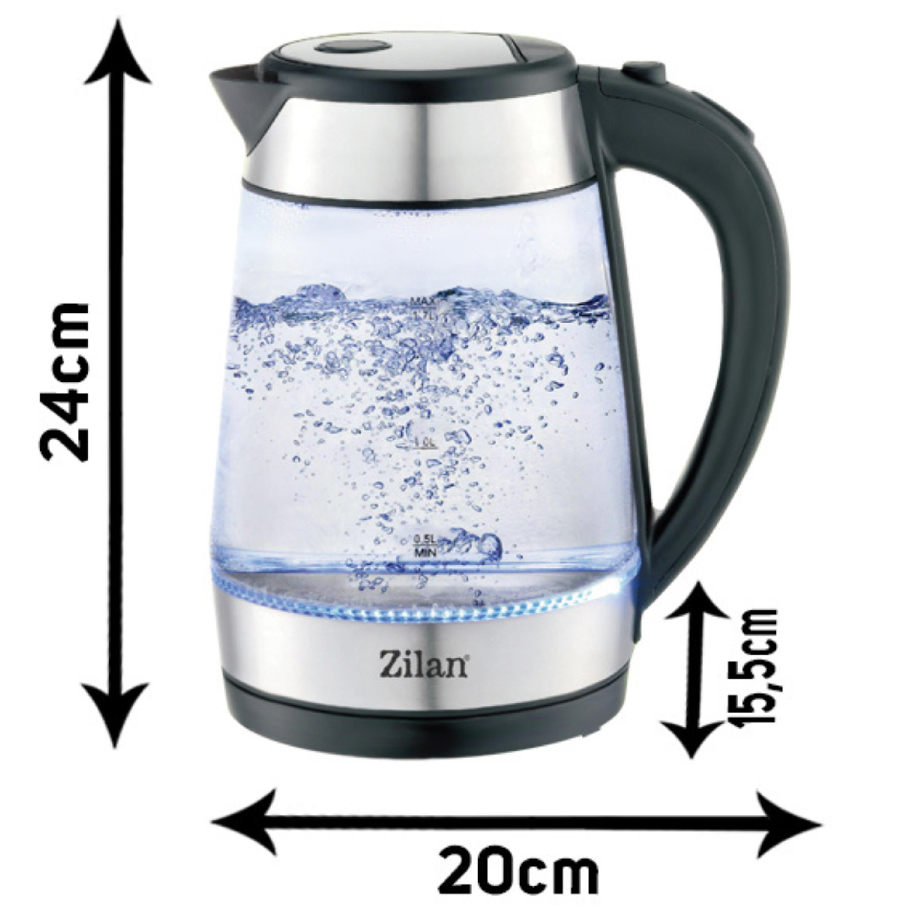 Zilan Glas Wasserkocher LED-Beleuchtung Überhitzungsschutz 1.7L 2200W
