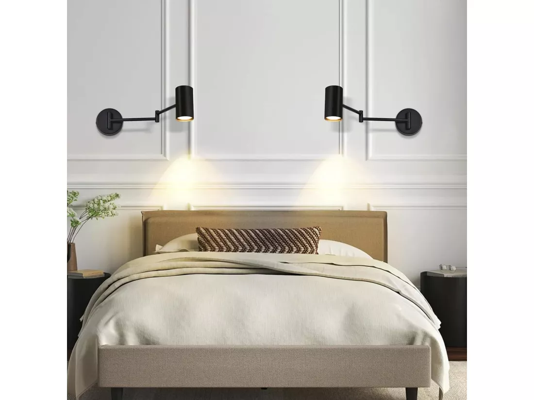 NETTLIFE Applique Murale Intérieur Noir Pack de 2 Vintage Pivotant Métal Rétro GU10