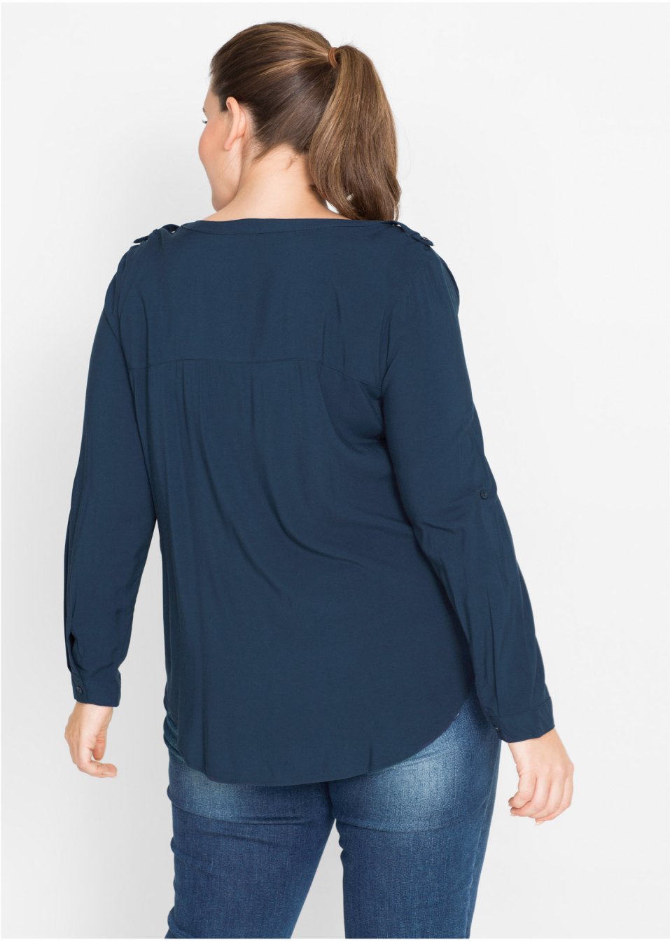 Blouse-tunique en viscose, col V et manches longues