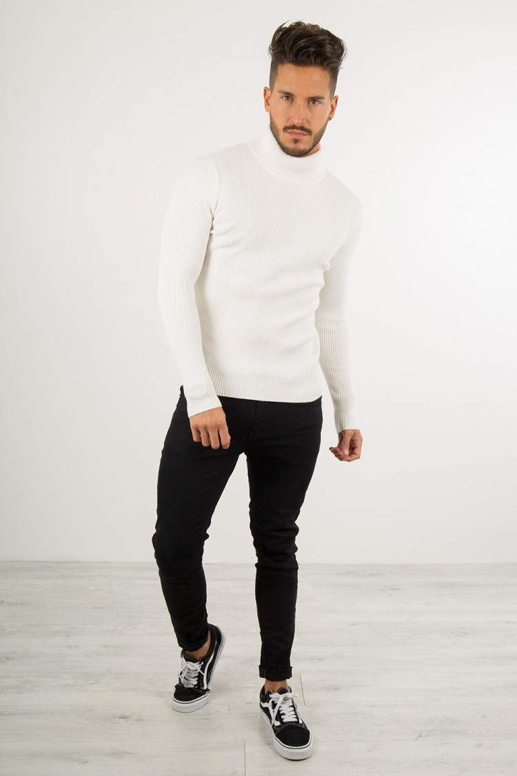 Pull fin à col roulé blanc
