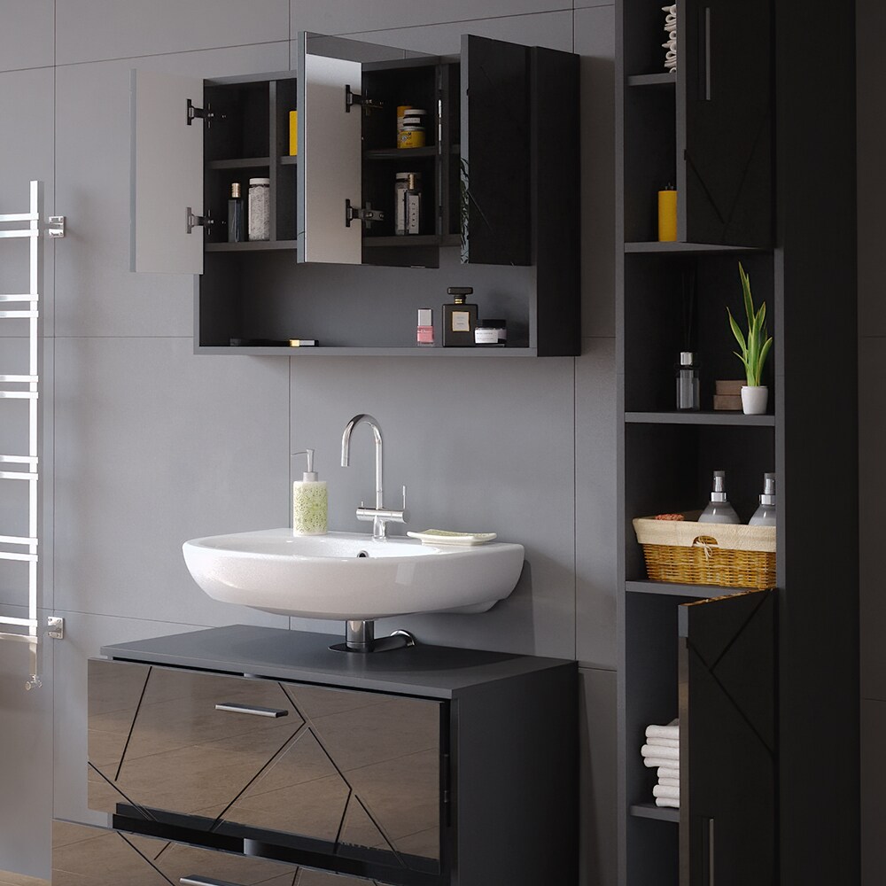 Vicco Badmöbelset Irma Anthrazit Hochglanz modern 80 cm 30 cm Badezimmerschrank Badschrank Badezimmermöbel Waschtischunterschrank Spiegelschrank Hochschrank Schranktür Schrankfach Schrankschublade
