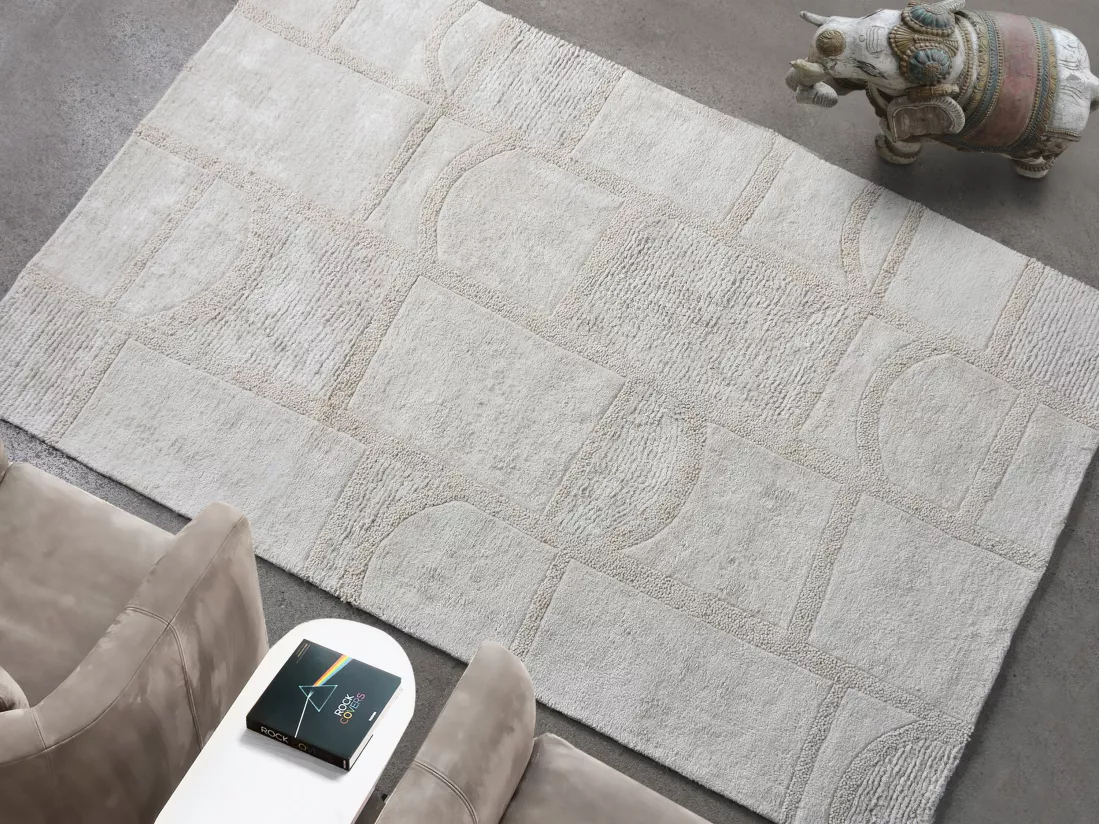 Tapis en relief en coton fait à la main - 200 x 290 cm - 1800g/m2 - Ivoire - HAZELA