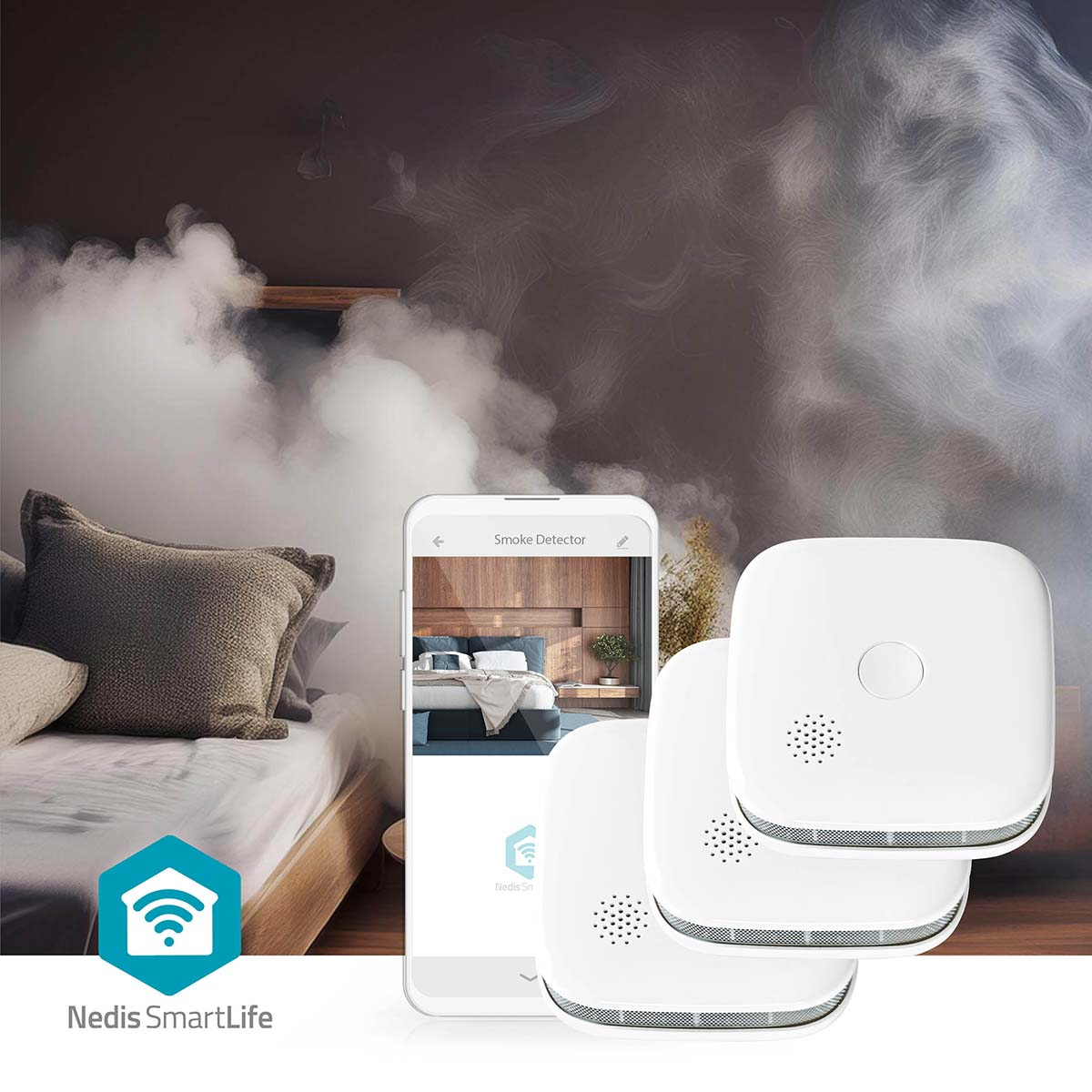 (3er Set) 85dB SmartLife Smart Rauchmelder Feuer Alarm für Wand / Decken Montage mit WiFi kompatibel mit Amazon Alexa (WIFIDS21WT3) - Weiss