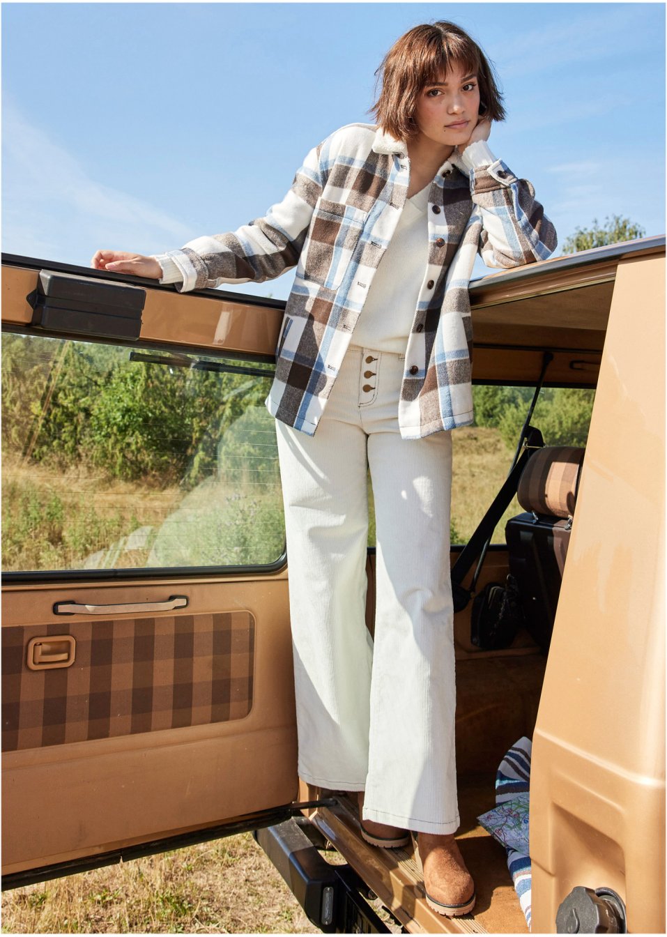 Pantalon en velours côtelé extensible, Wide
