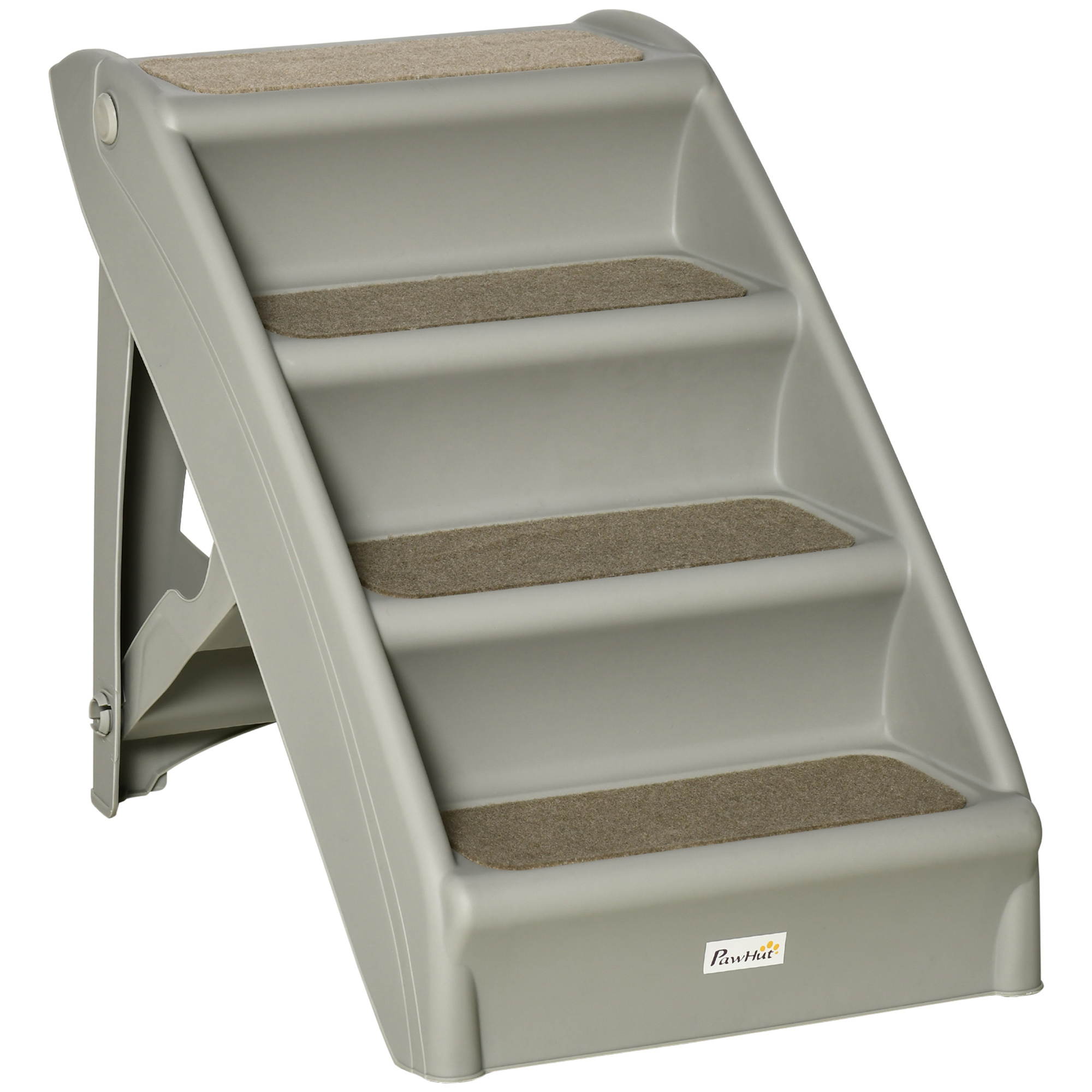 Escada dobrável de 4 degraus PawHut para animais de estimação, escada portátil para cães e gatos com tapetes antiderrapantes para cama e sofá, capacidade de carga de 20 kg, 62 x 38 x 49,5 cm, cinza.
