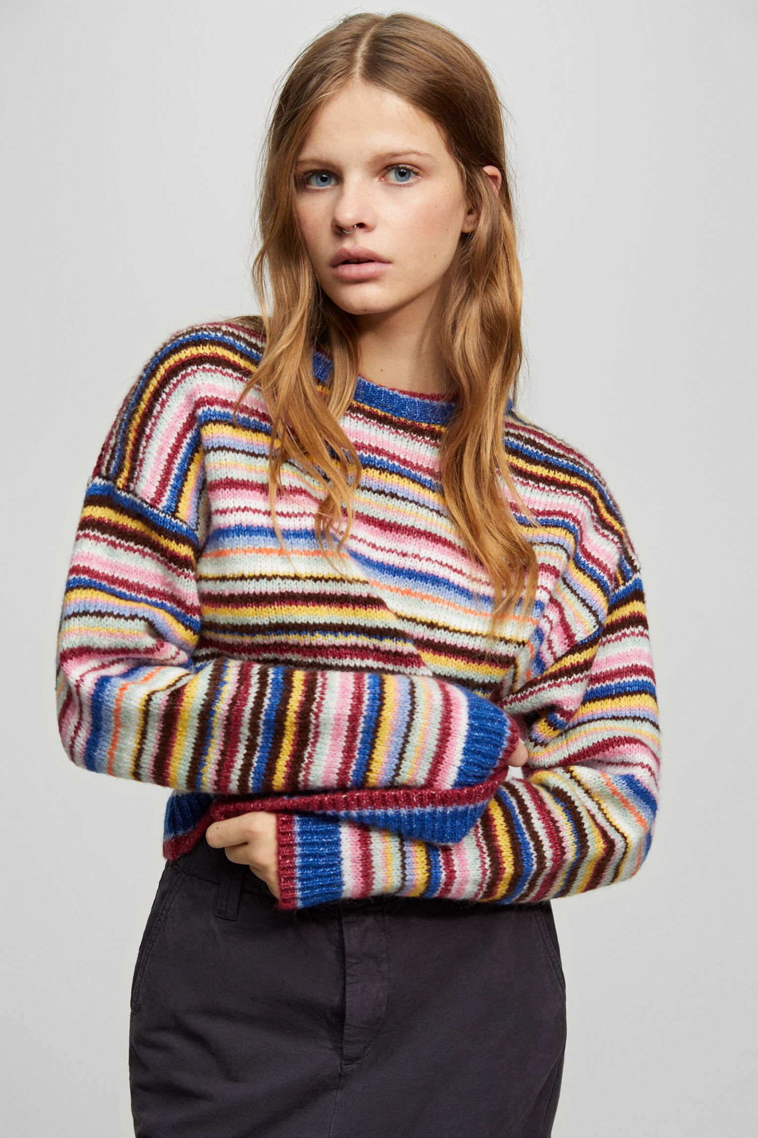BLUSA DE MALHA LISTRADA - AZUL ESCURO