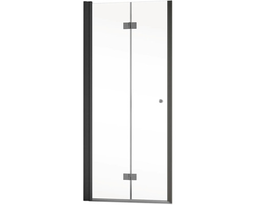 Douchedeur in nis met draai-vouwdeur SCHULTE Garant 2.0 ExpressPlus profiel 90 cm, zwart, helder glas, vuilafstotende glascoating, deur linksdraaiend, buffergreep