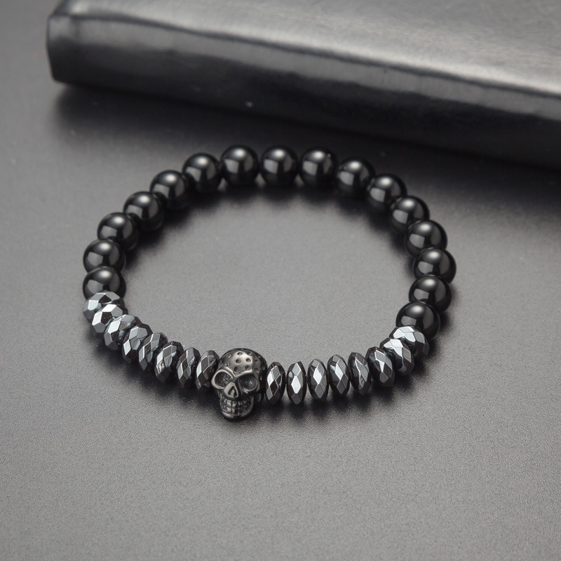 (190mm) Modeschmuck Armkettchen Kupfer Zirkon Armband Totenkopf Schwarz