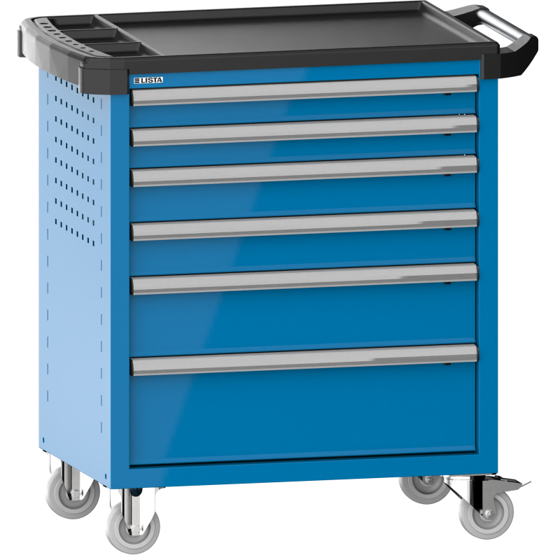 LISTA - Chariot d'atelier H 94,5 x L 83,3 x P 52,5, revêtement plastique antidérapant, 6 tiroirs