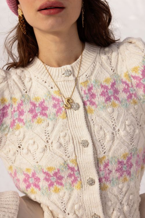 Beige jacquard vest met ajour