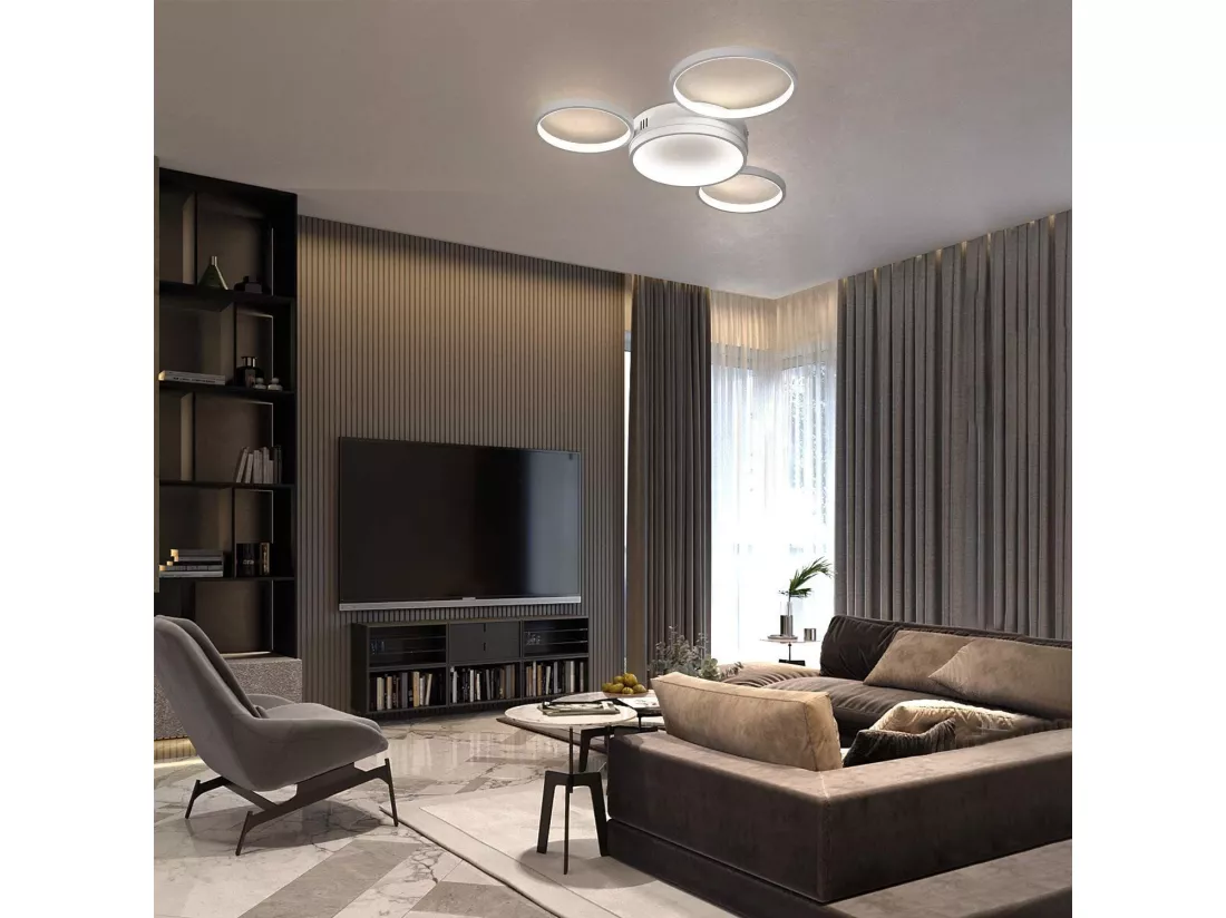 NETTLIFE Plafonnier LED plafonnier avec télécommande dimmable 52W moderne avec 4 anneaux métalliques