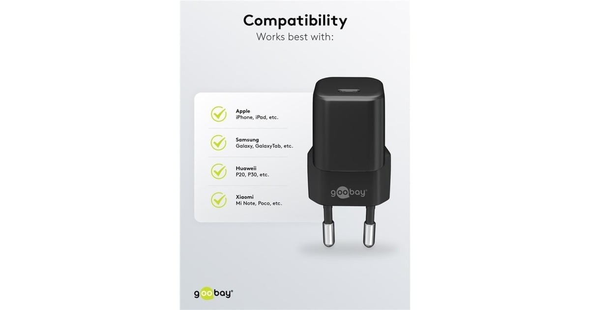 goobayUSB-C PD GaN snellader Nano (20 W)   (Zwart, 1x USB-C, Power Delivery 3.0)