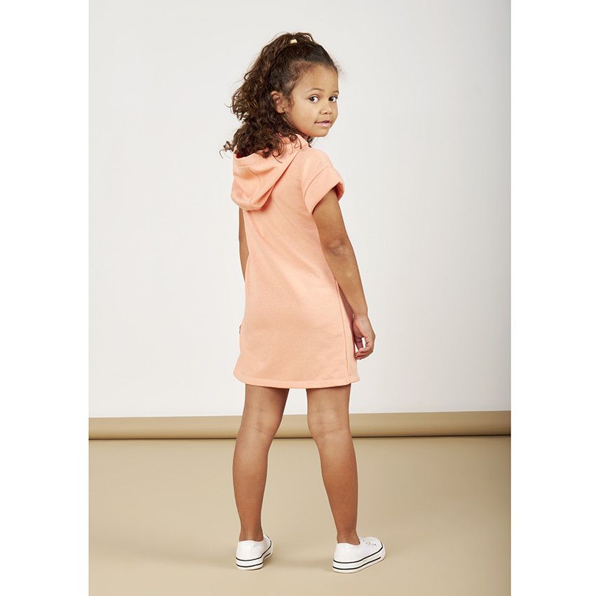 Robe manches courtes à capuche unie esprit sport pour fille - Corail