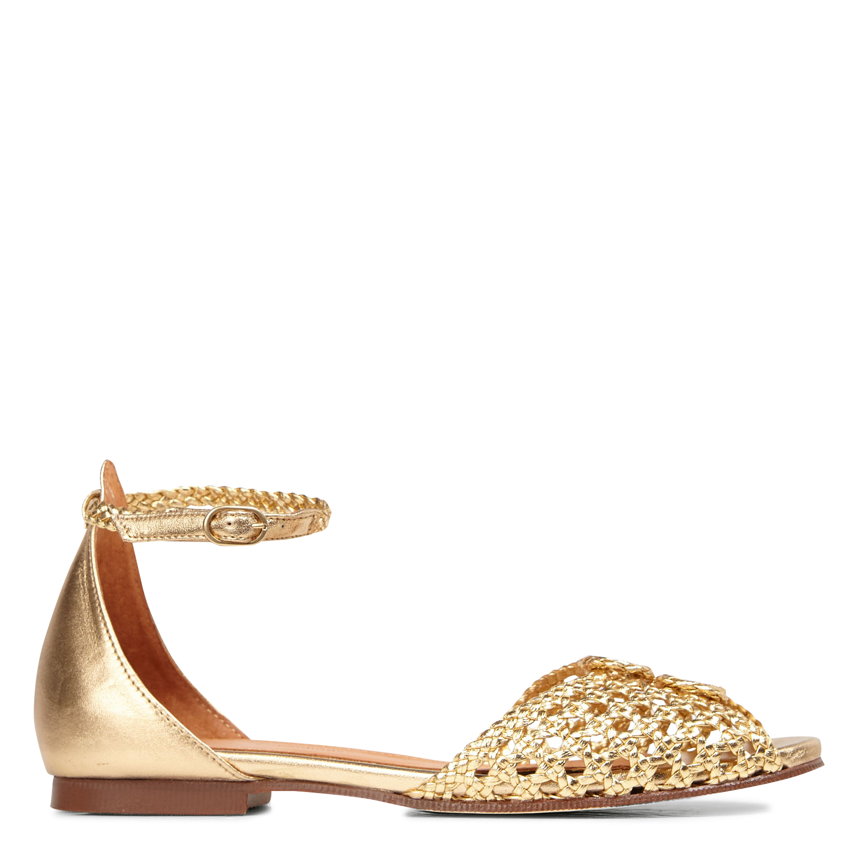 LUCY 10 - Sandales plates tressées en cuir métallisé | Doré