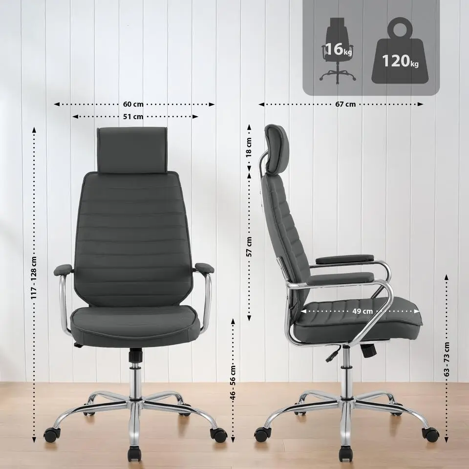 CLP Bureaustoel Rako chroom Frame - Kunstleer - grijs