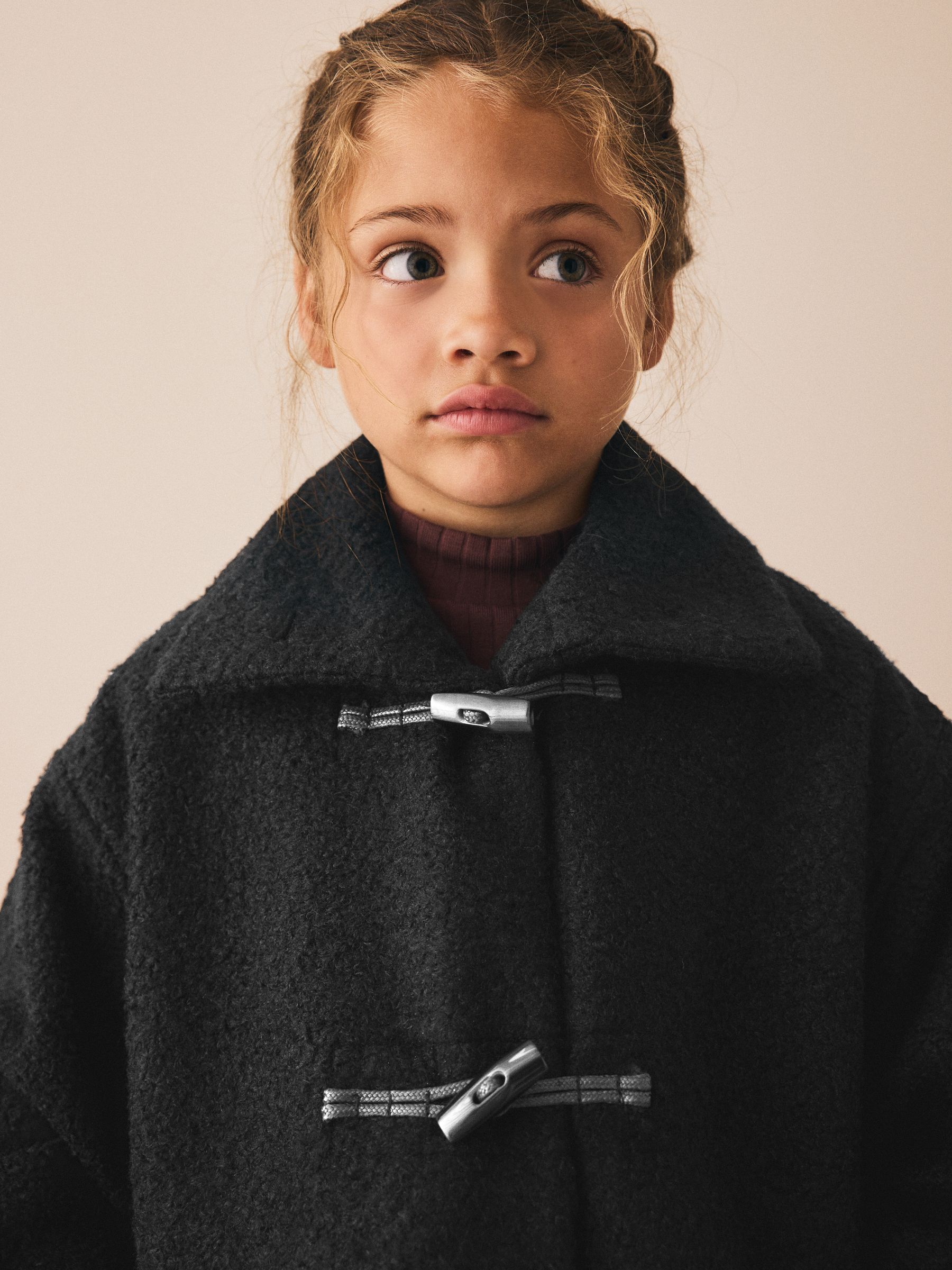 Zwart - Ruimvallende duffelcoat (3-16jr)