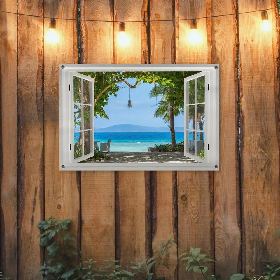MuchoWow Tuinposter 90x60cm Doorkijk Boom Zee Palmboom