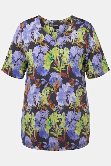 Slinkyshirt, Blüten, Classic, V-Ausschnitt, Halbarm