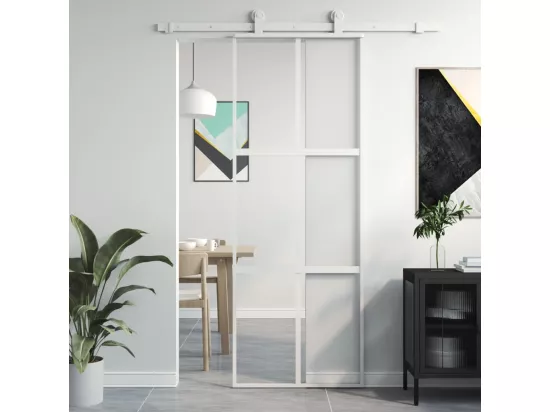 Porte coulissante blanc 76x205 cm verre trempé aluminium
